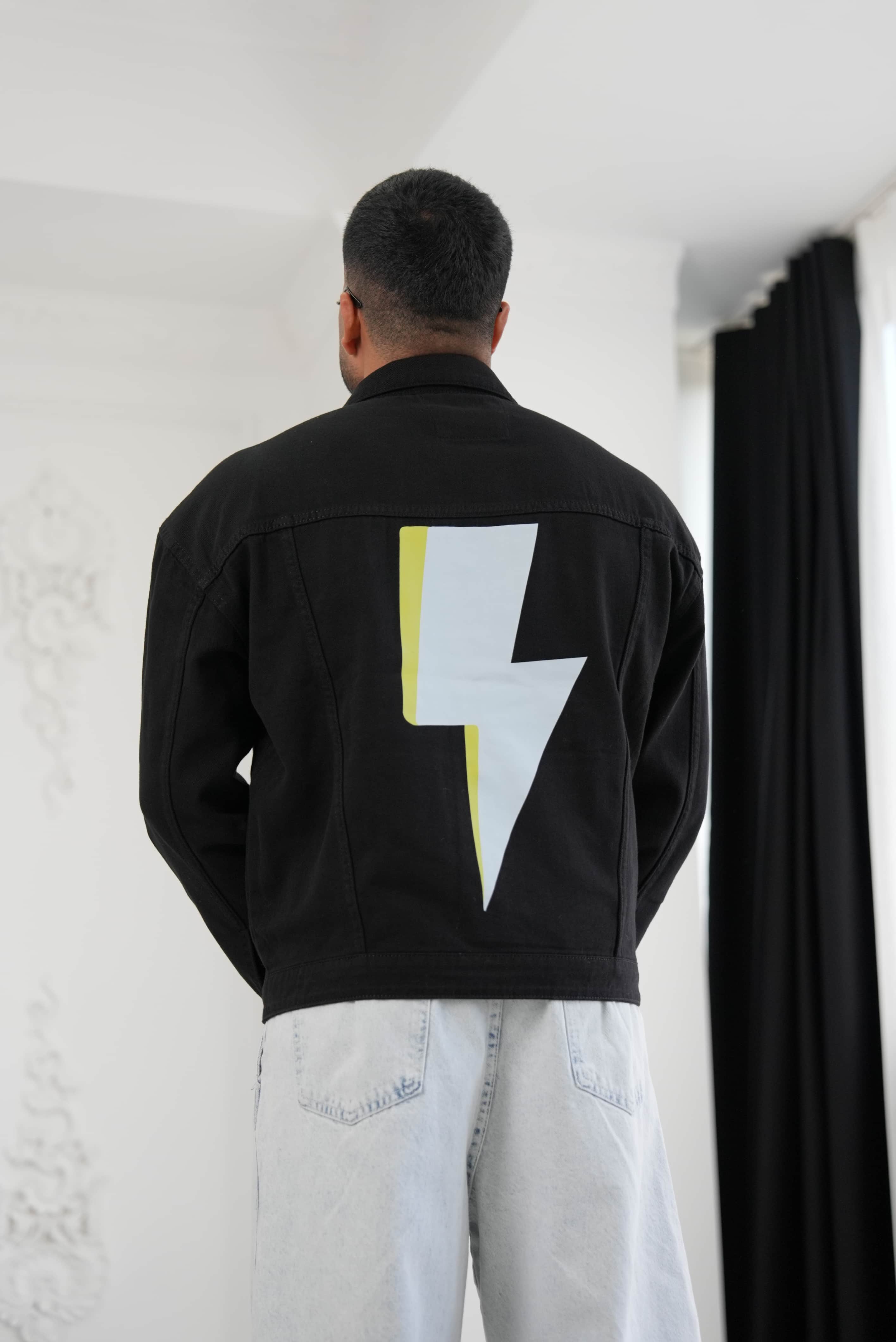 Oversize Sırt Baskılı Denim Ceket