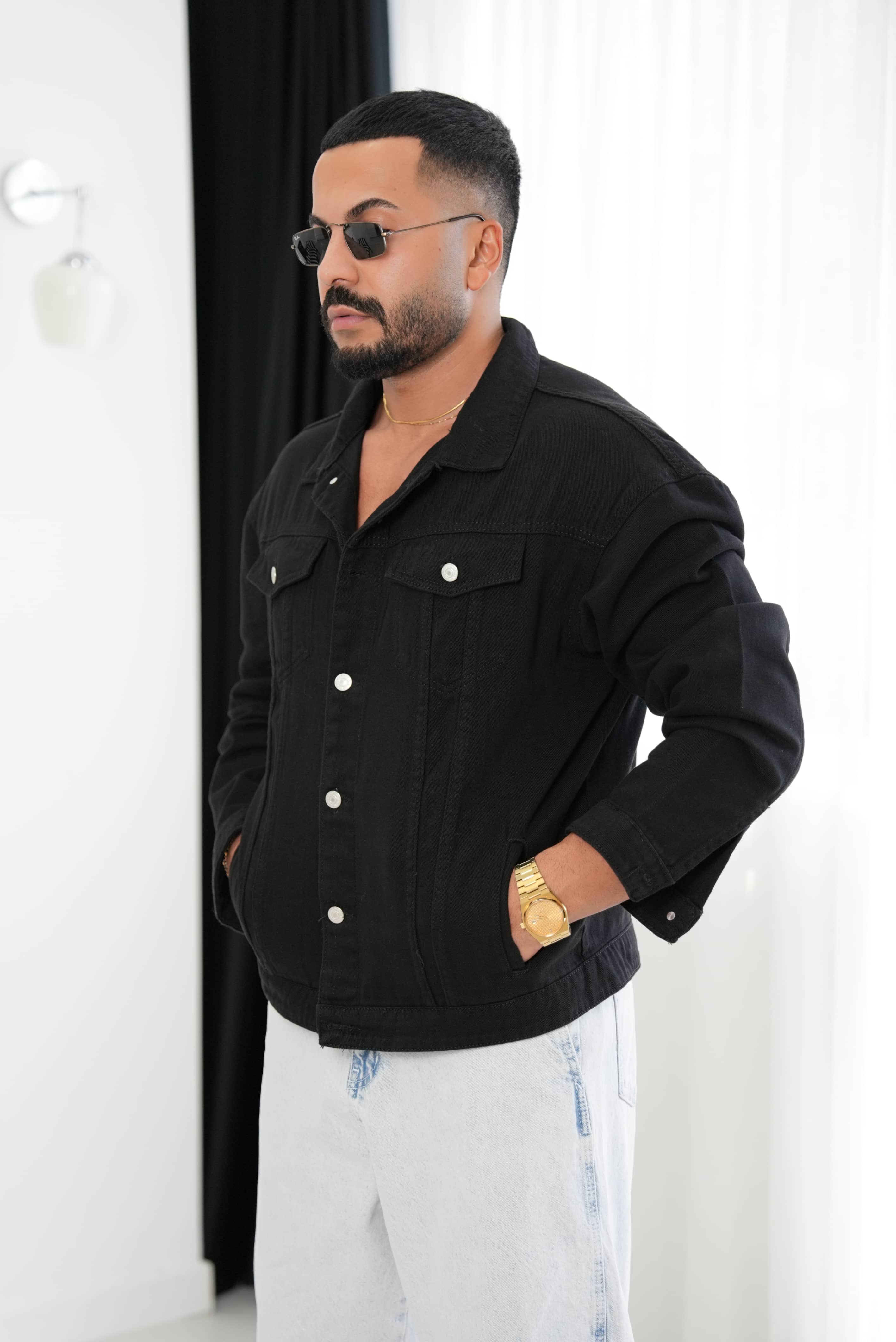 Oversize Sırt Baskılı Denim Ceket