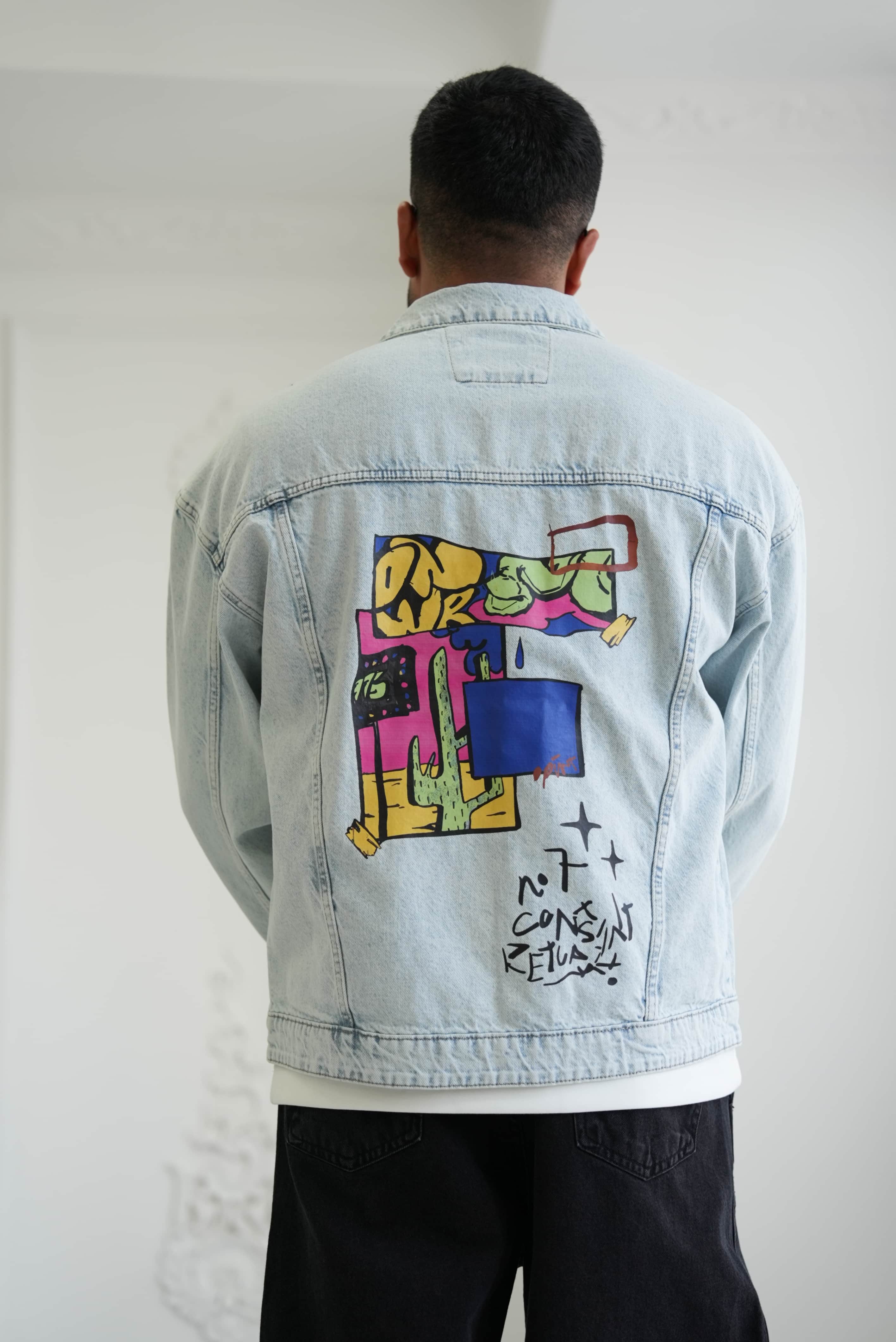 Oversize Sırt Desenli Denim Ceket 