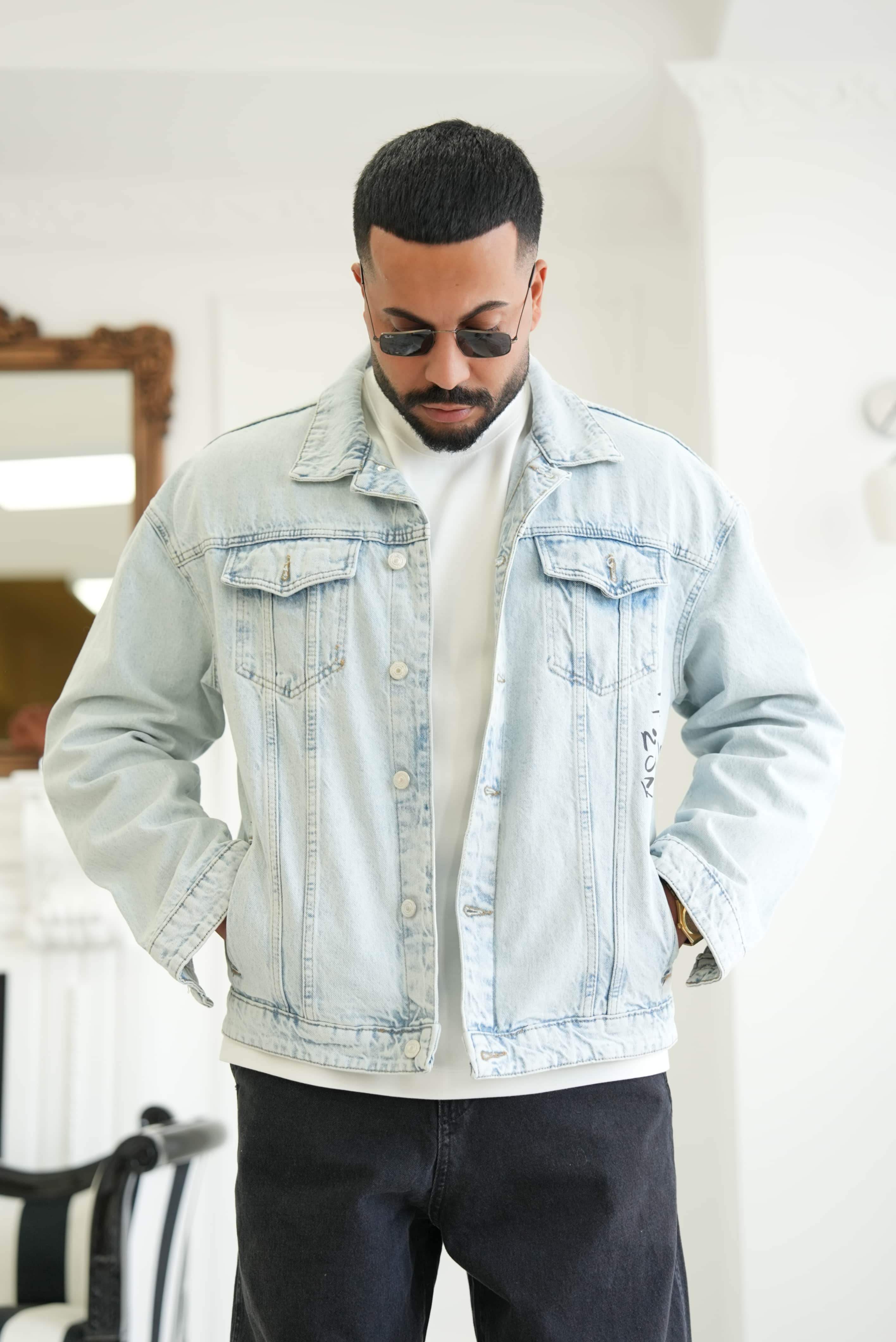 Oversize Sırt Desenli Denim Ceket 