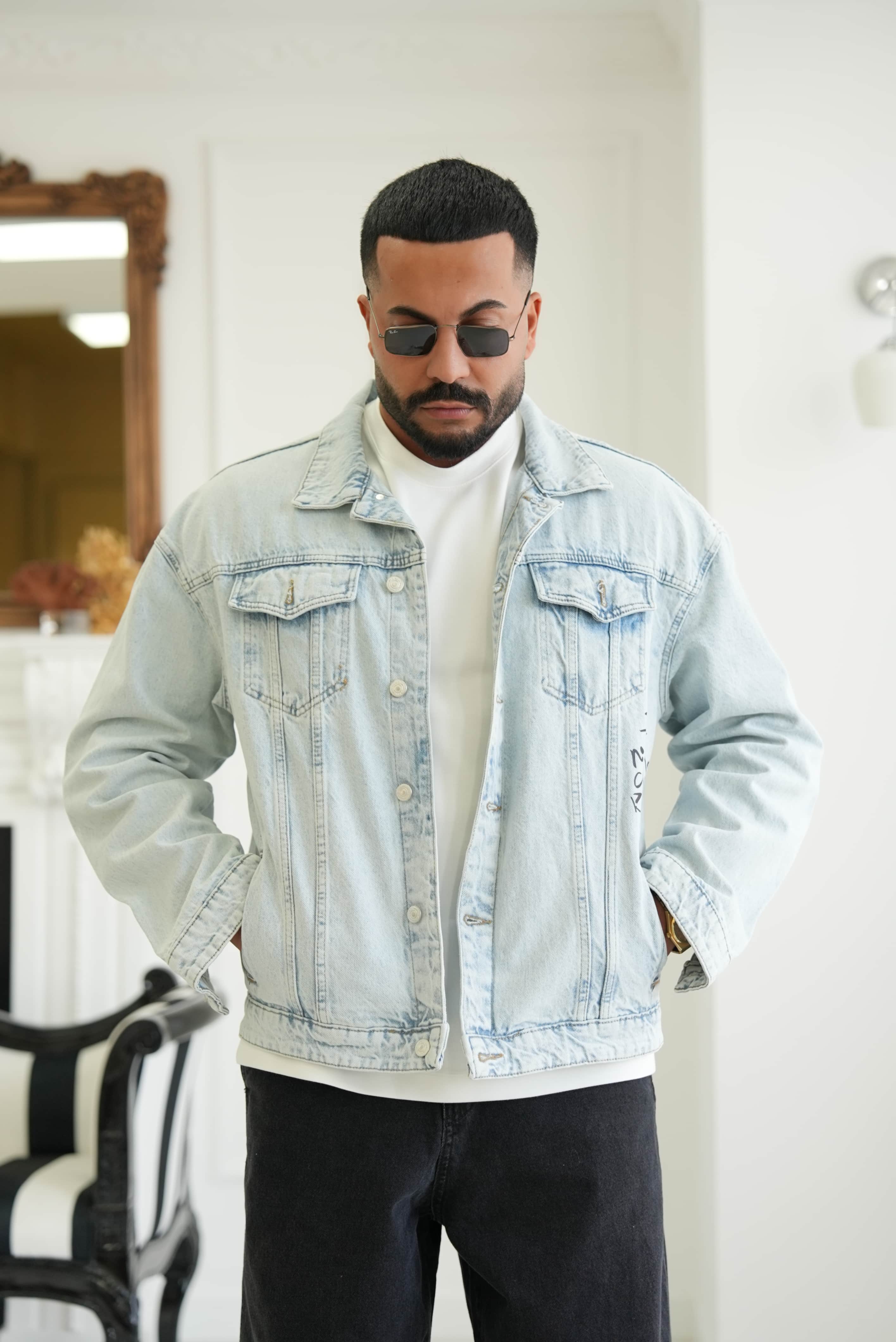 Oversize Sırt Desenli Denim Ceket 