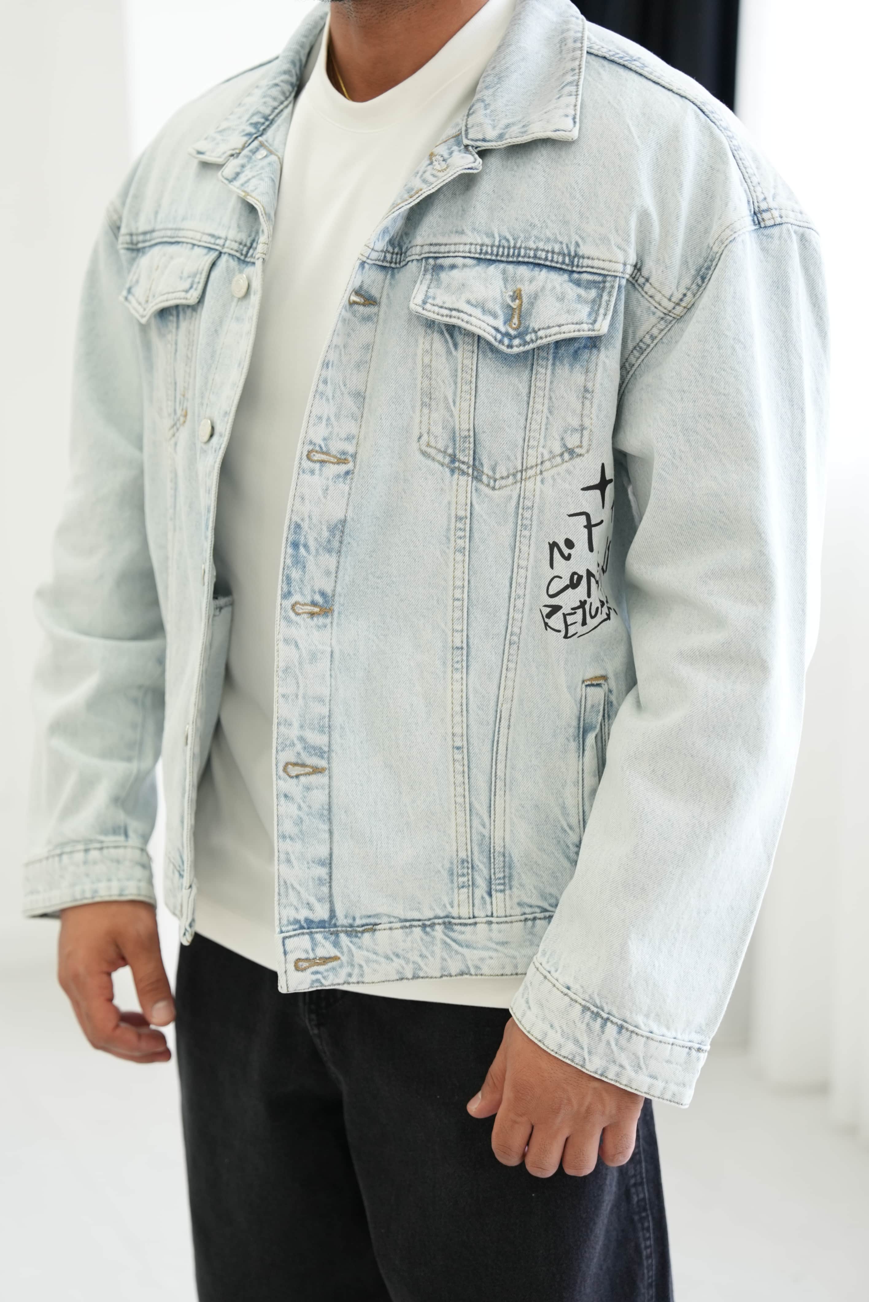 Oversize Sırt Desenli Denim Ceket 