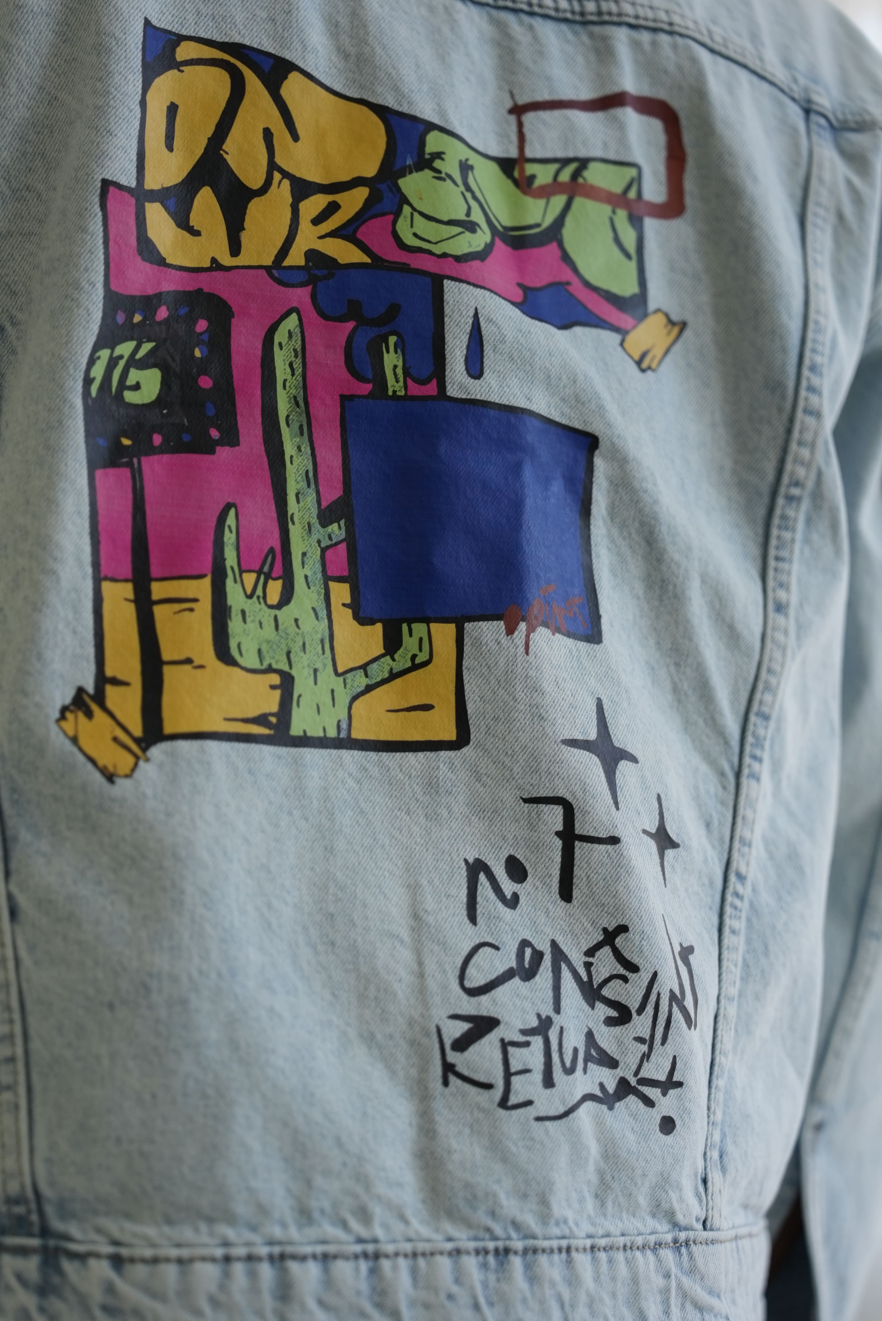 Oversize Sırt Desenli Denim Ceket 