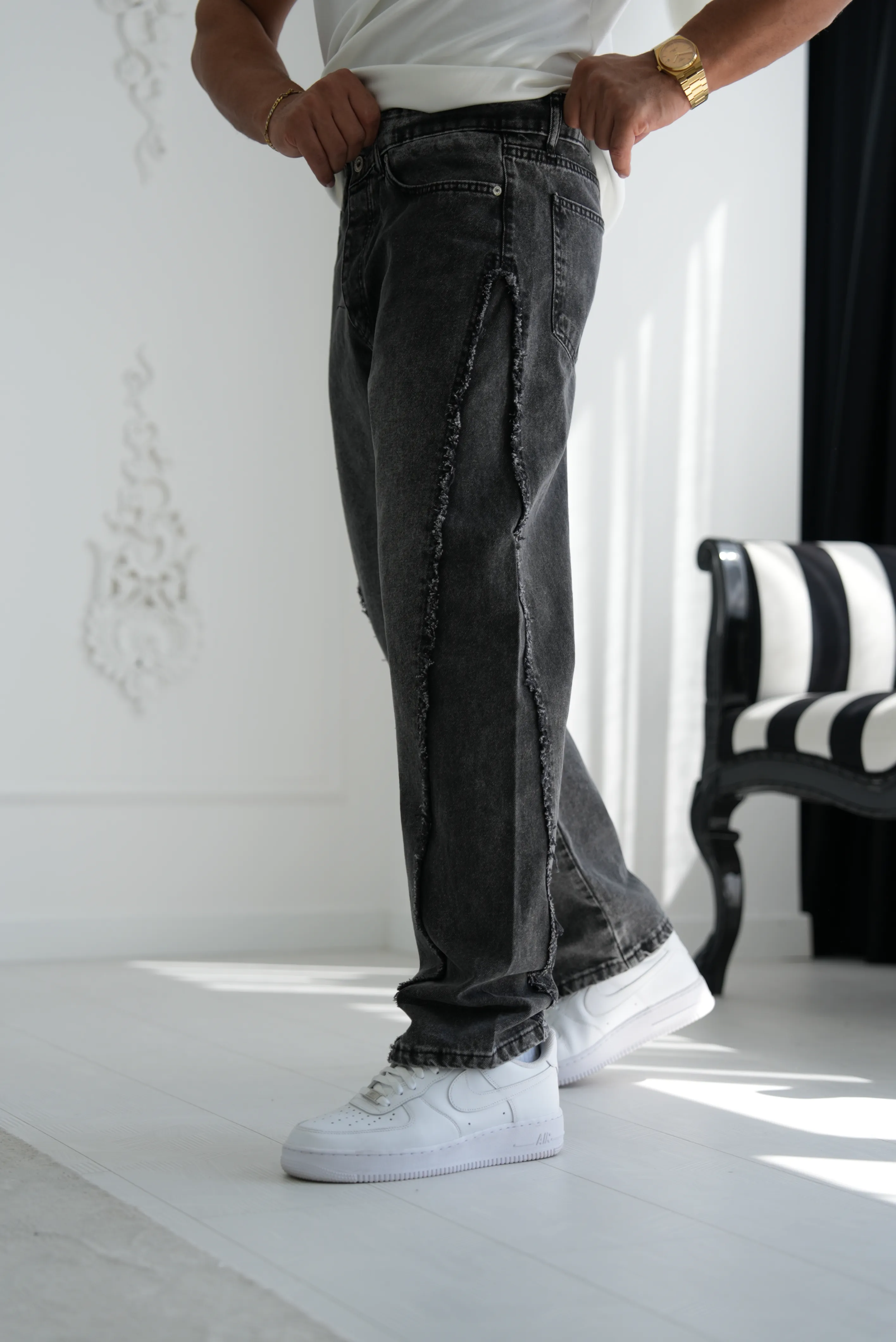 Tasarım Dikiş Detaylı Baggy Kot Pantolon