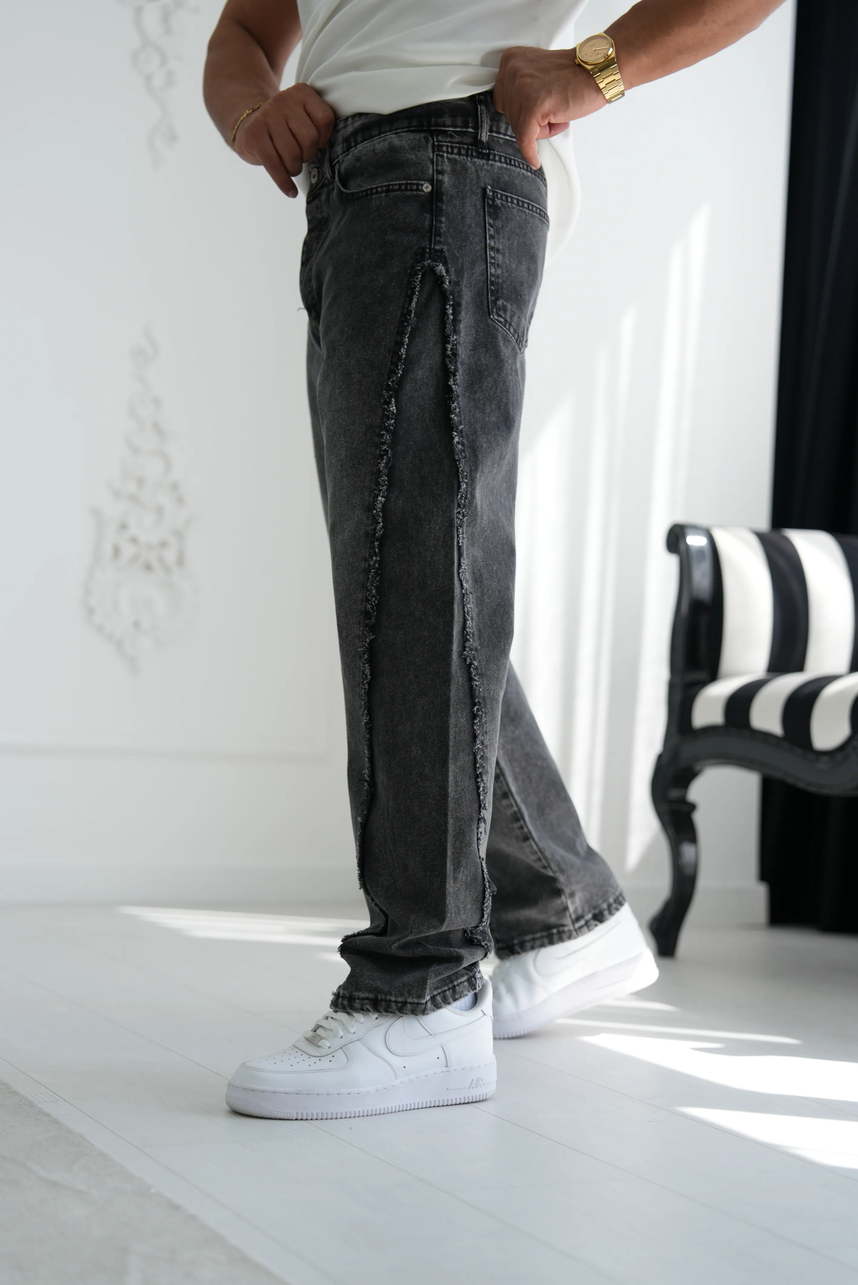 Tasarım Dikiş Detaylı Baggy Kot Pantolon