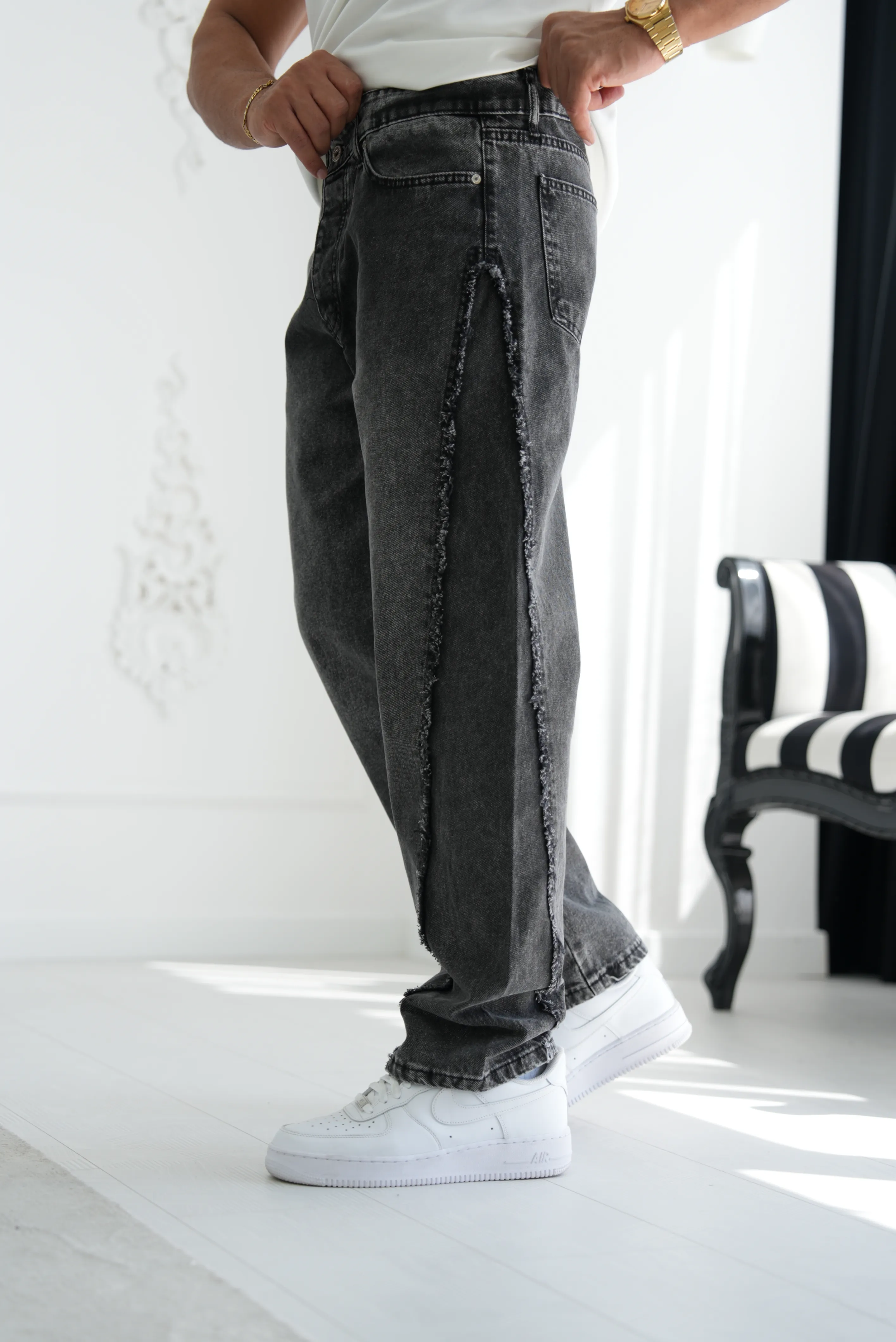 Tasarım Dikiş Detaylı Baggy Kot Pantolon