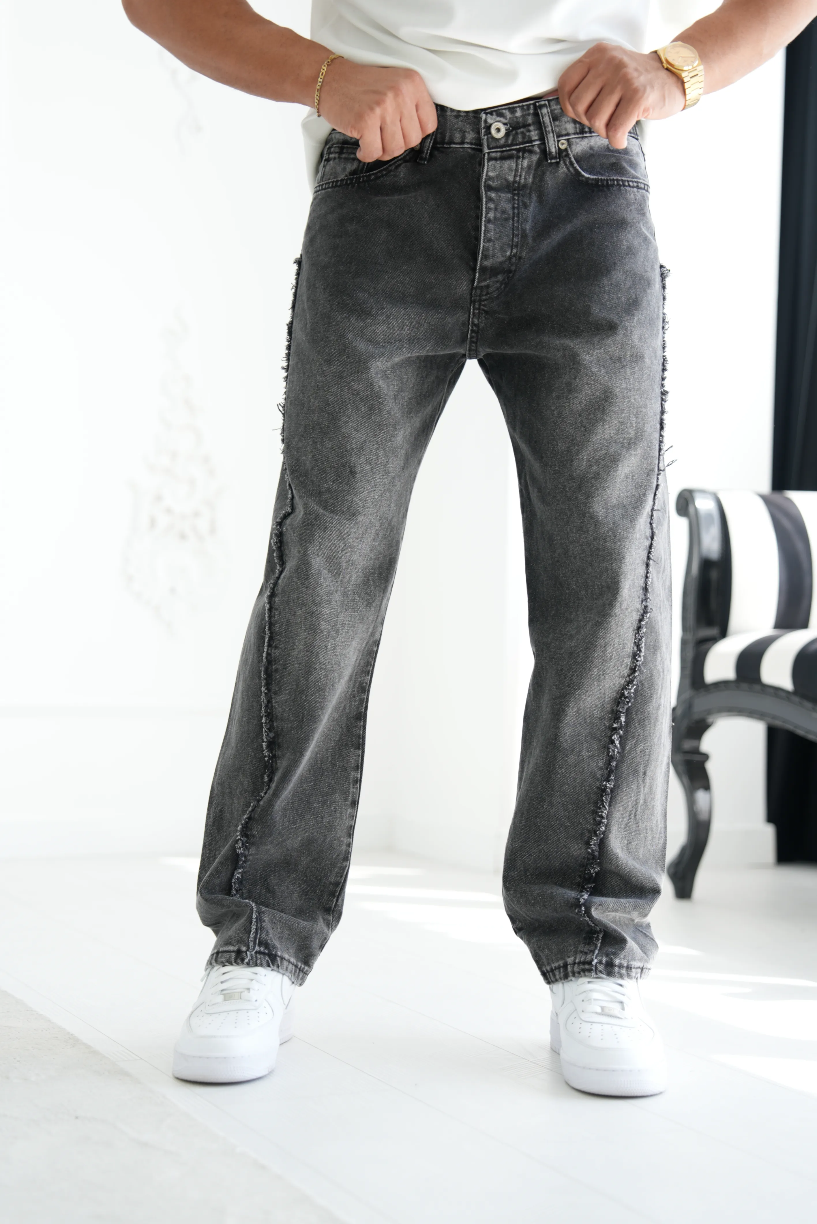 Tasarım Dikiş Detaylı Baggy Kot Pantolon