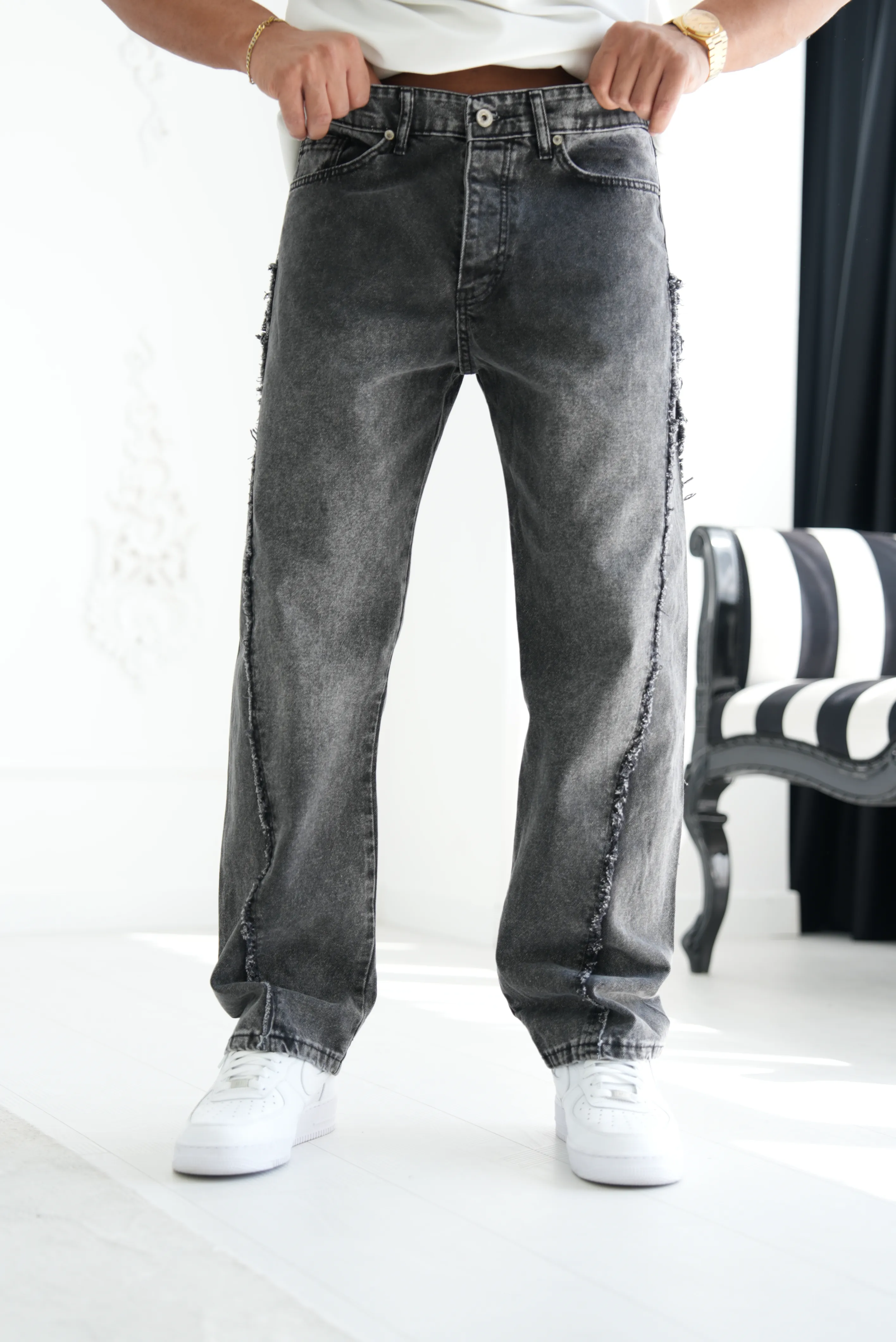 Tasarım Dikiş Detaylı Baggy Kot Pantolon