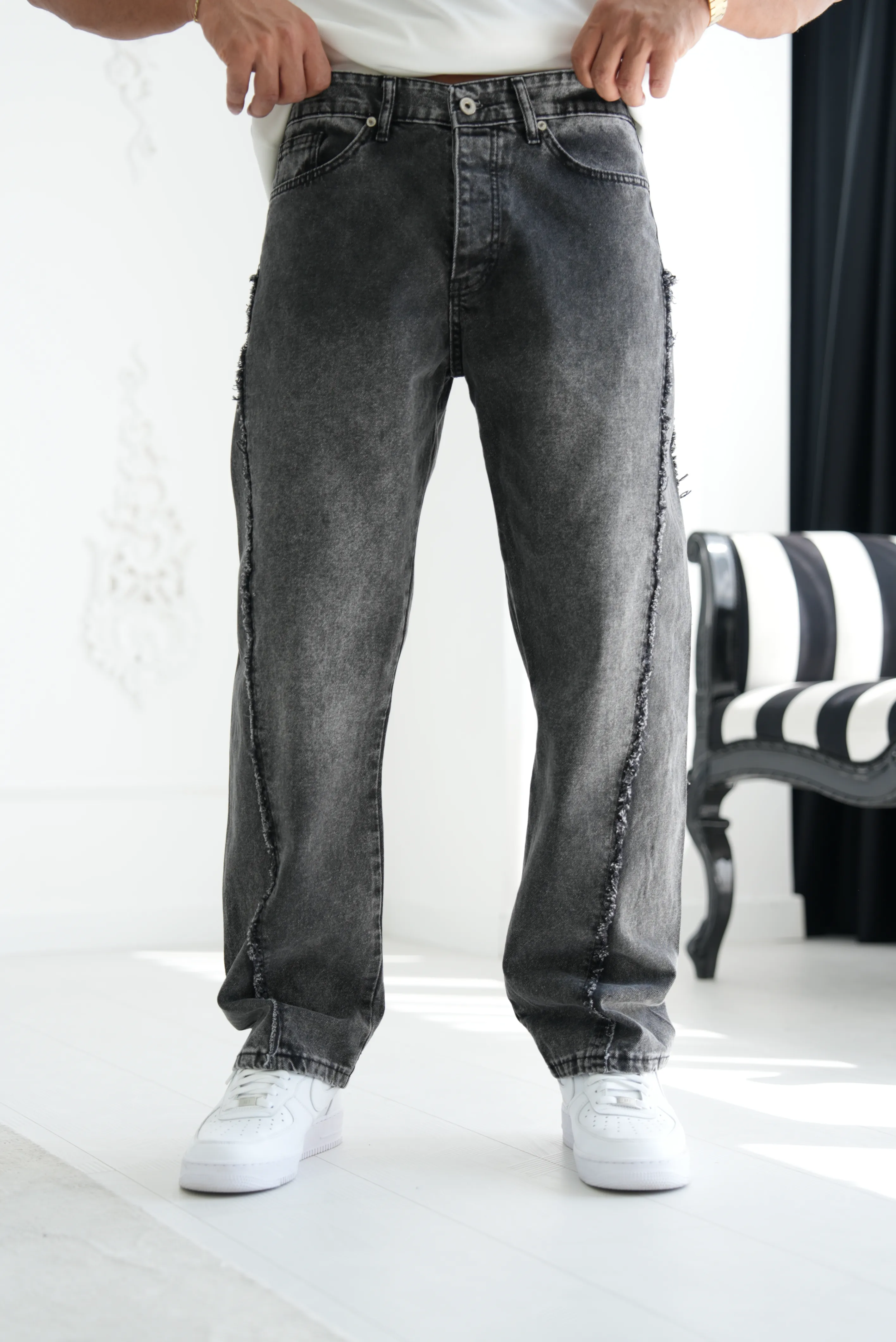 Tasarım Dikiş Detaylı Baggy Kot Pantolon