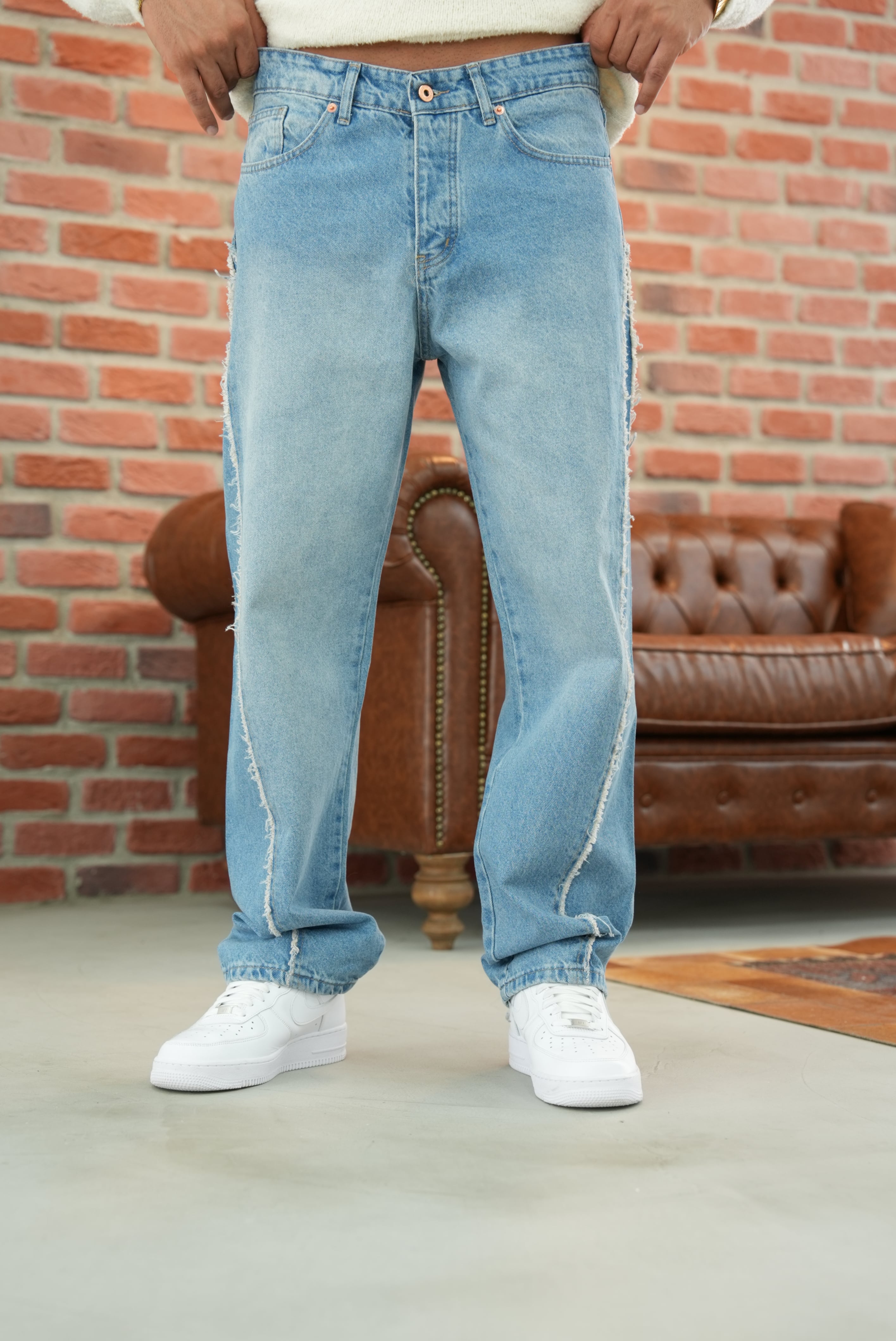 Tasarım Dikiş Detaylı Baggy Kot Pantolon