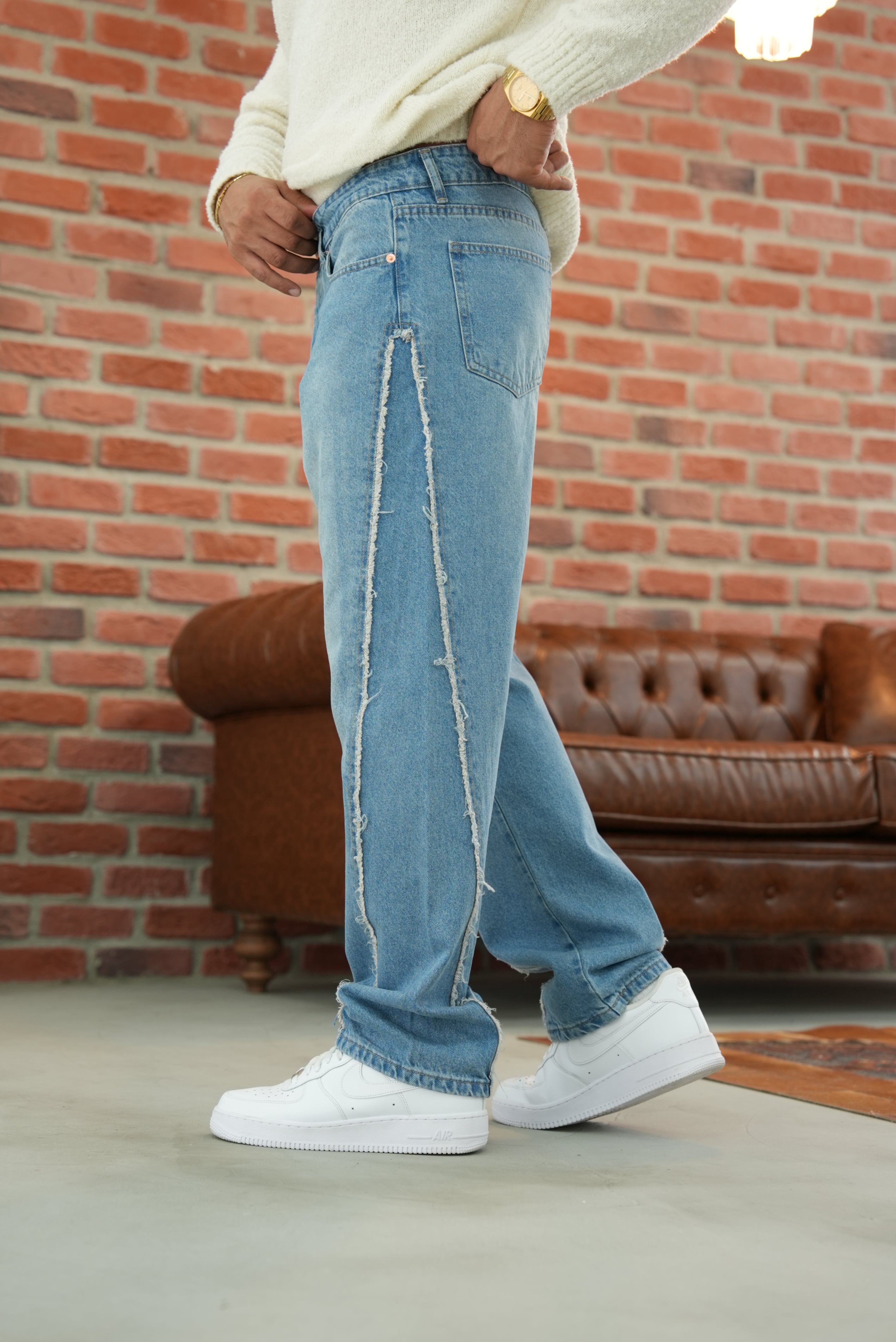 Tasarım Dikiş Detaylı Baggy Kot Pantolon