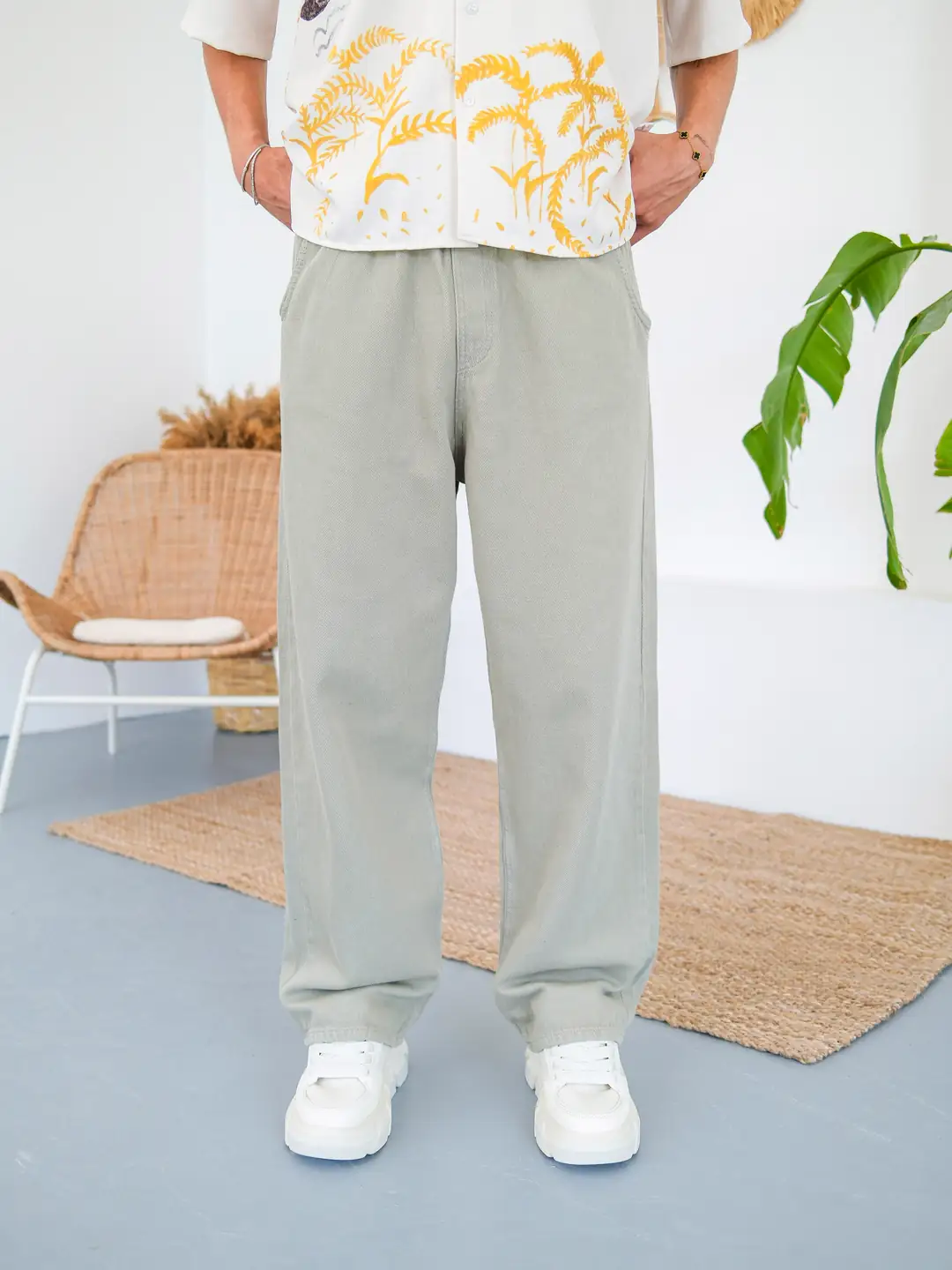 Baggy Kalıp Gabardin Kumaş Pantolon - Açık Yeşil