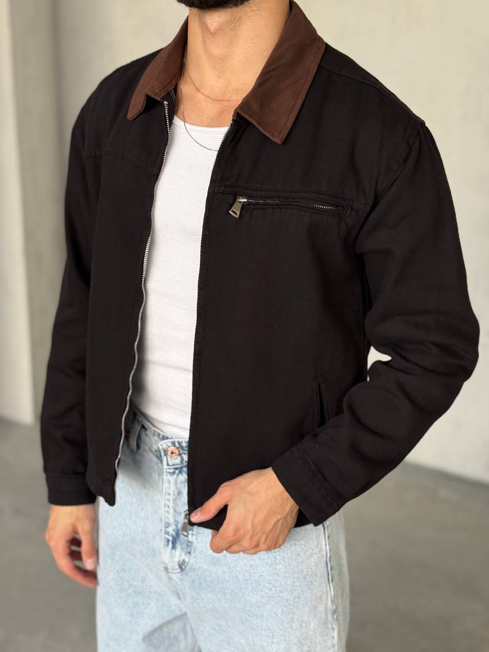 Gabardin Kumaş Crop Ceket - Siyah