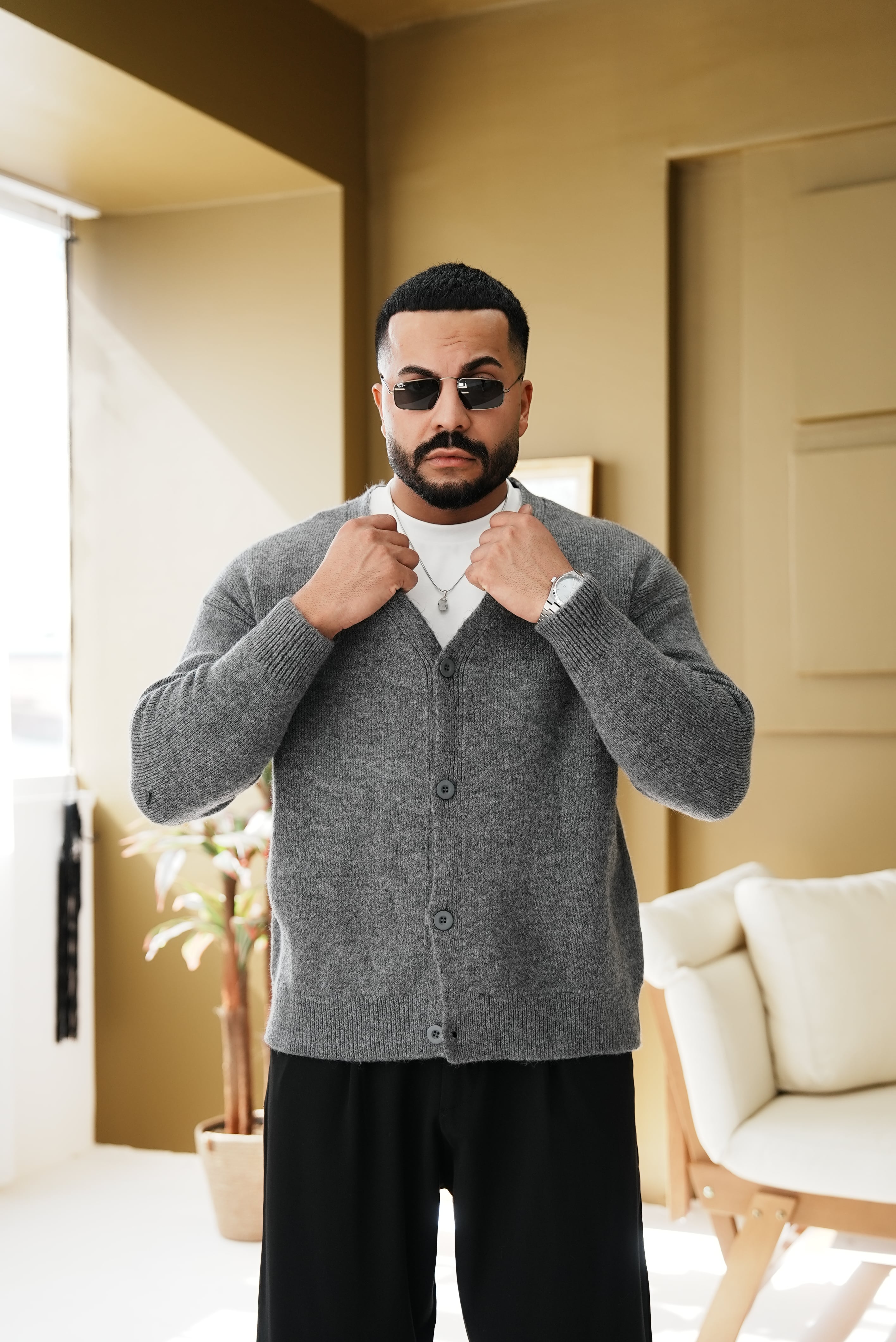 Oversize V Yaka Düğmeli Triko Hırka