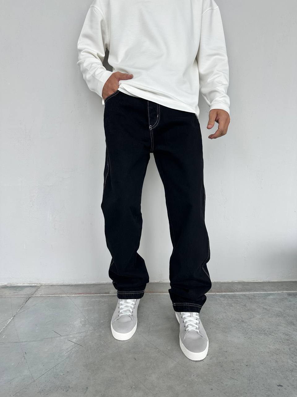 Baggy Fit Yan Dikiş Detay Tasarım Kot Pantolon