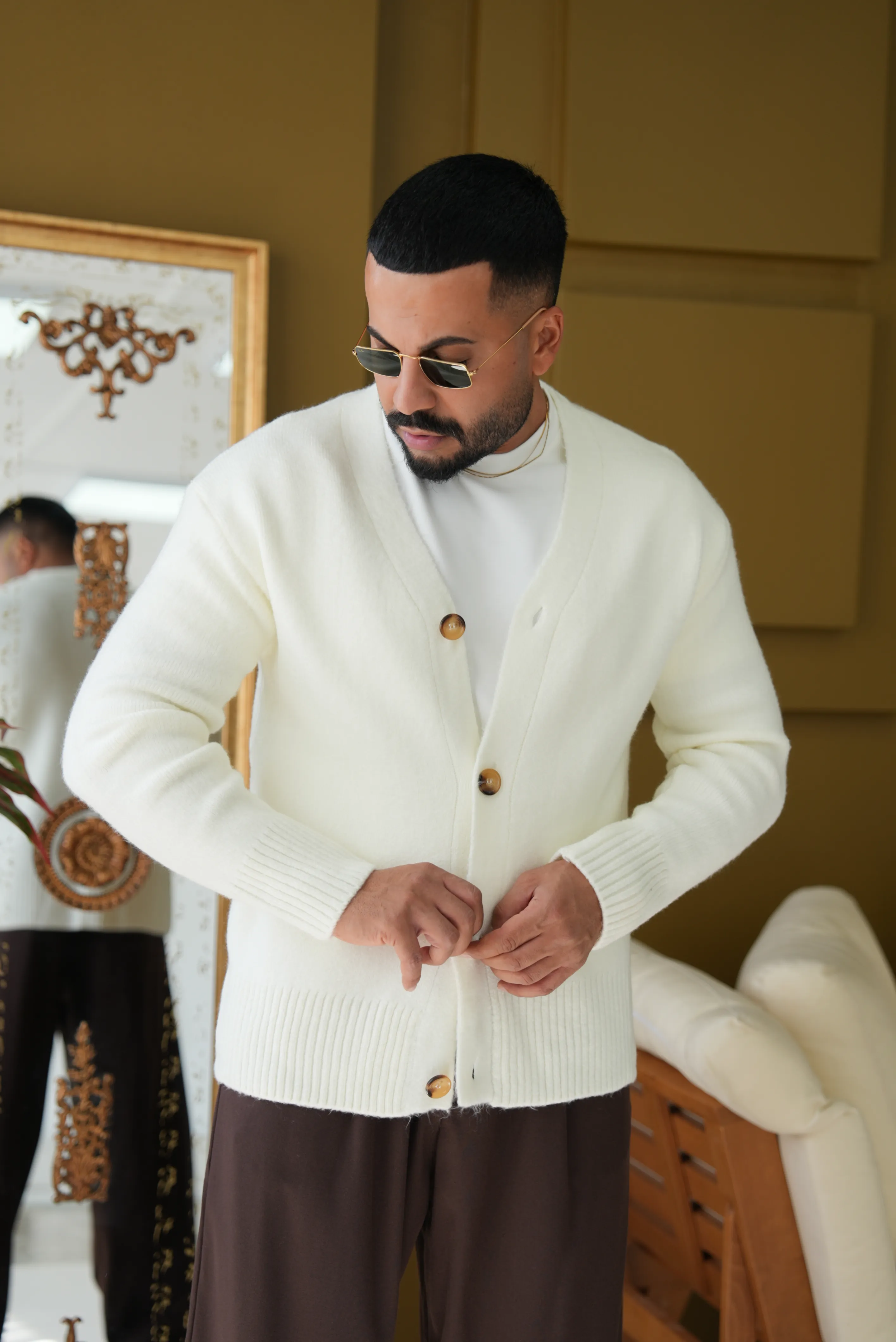 Oversize Yün Hırka - Ekru