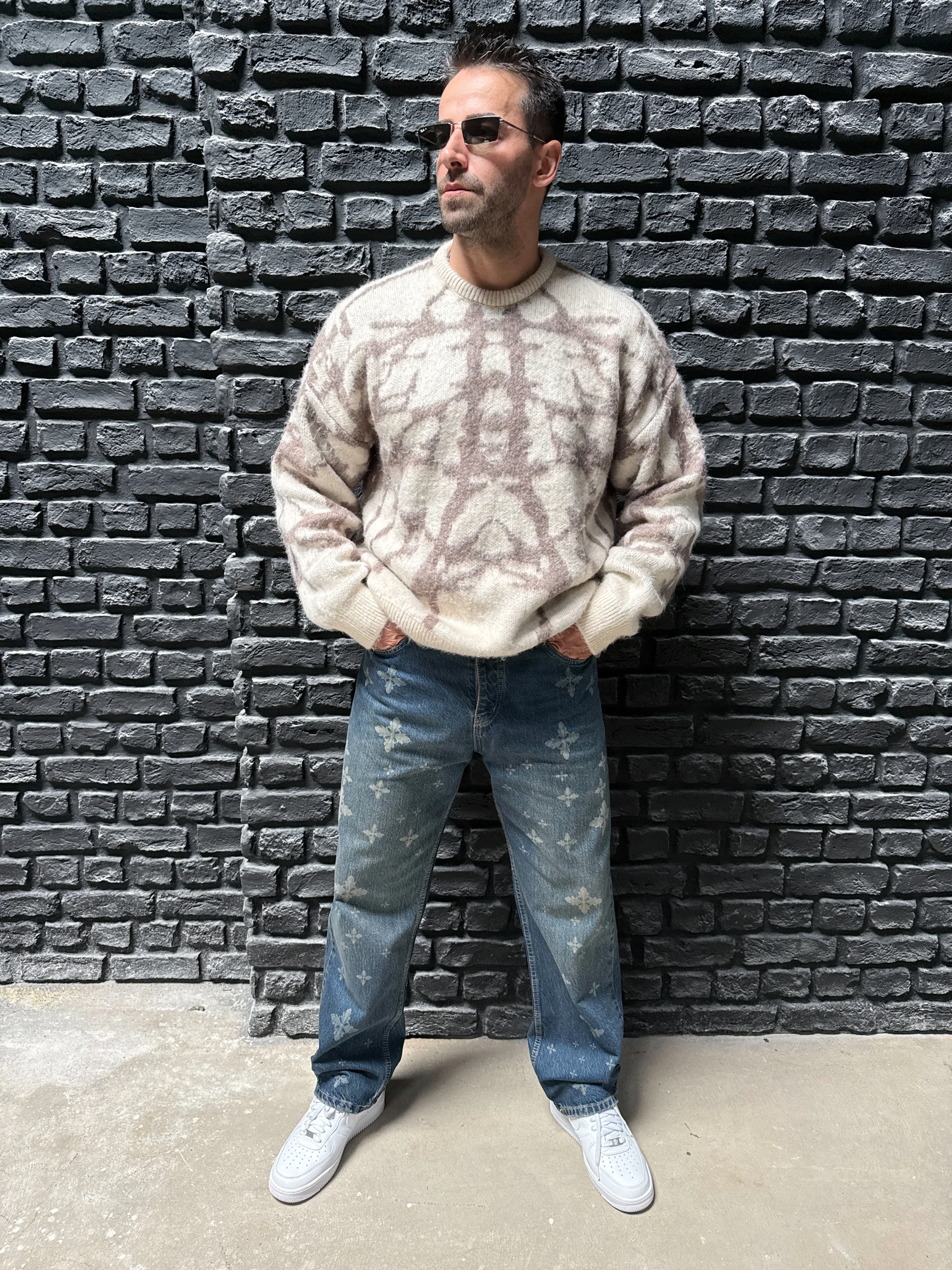 Geometrik Desenli Kazak - Kahve