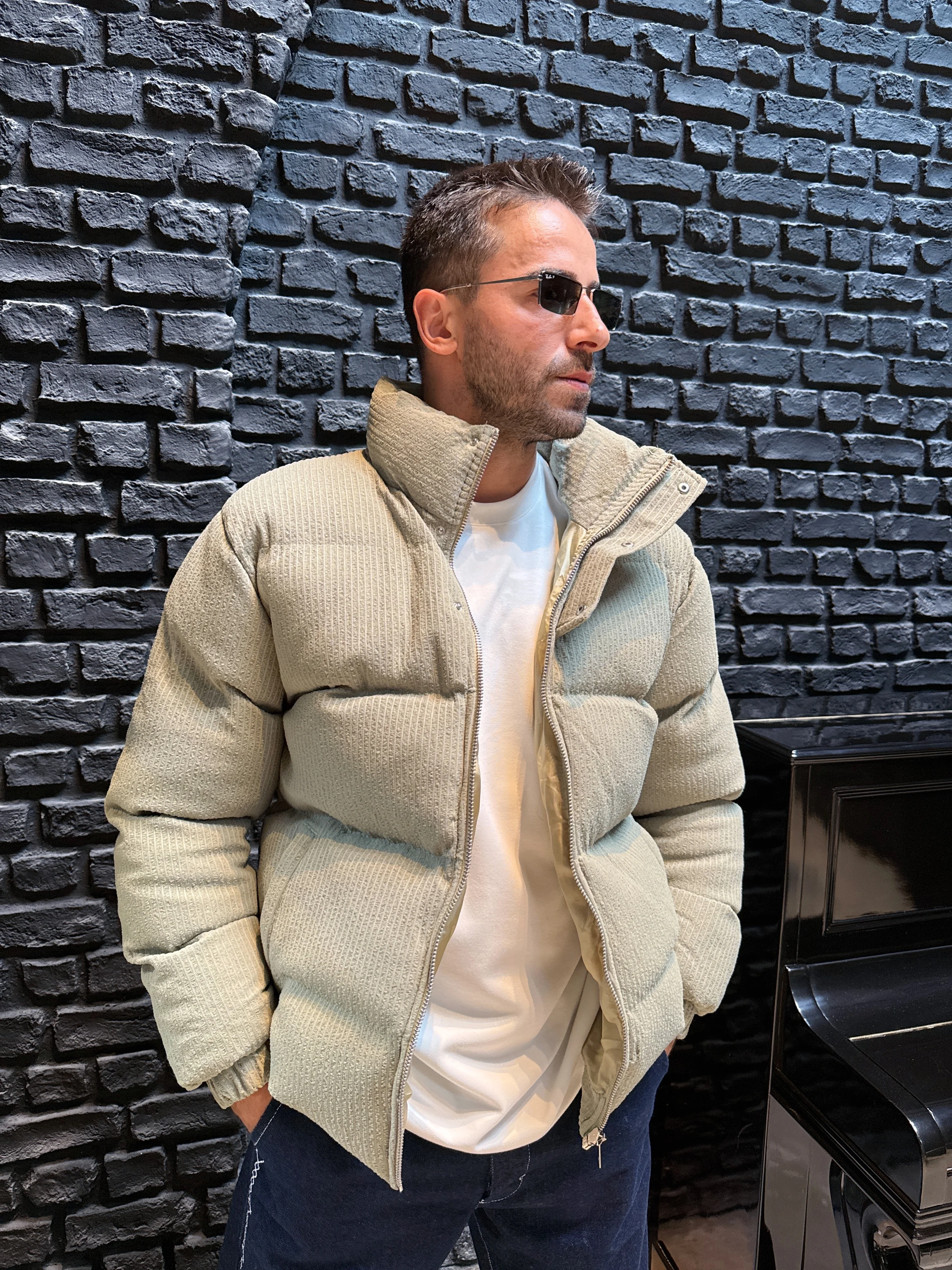 Kadife Şişme Mont - Haki