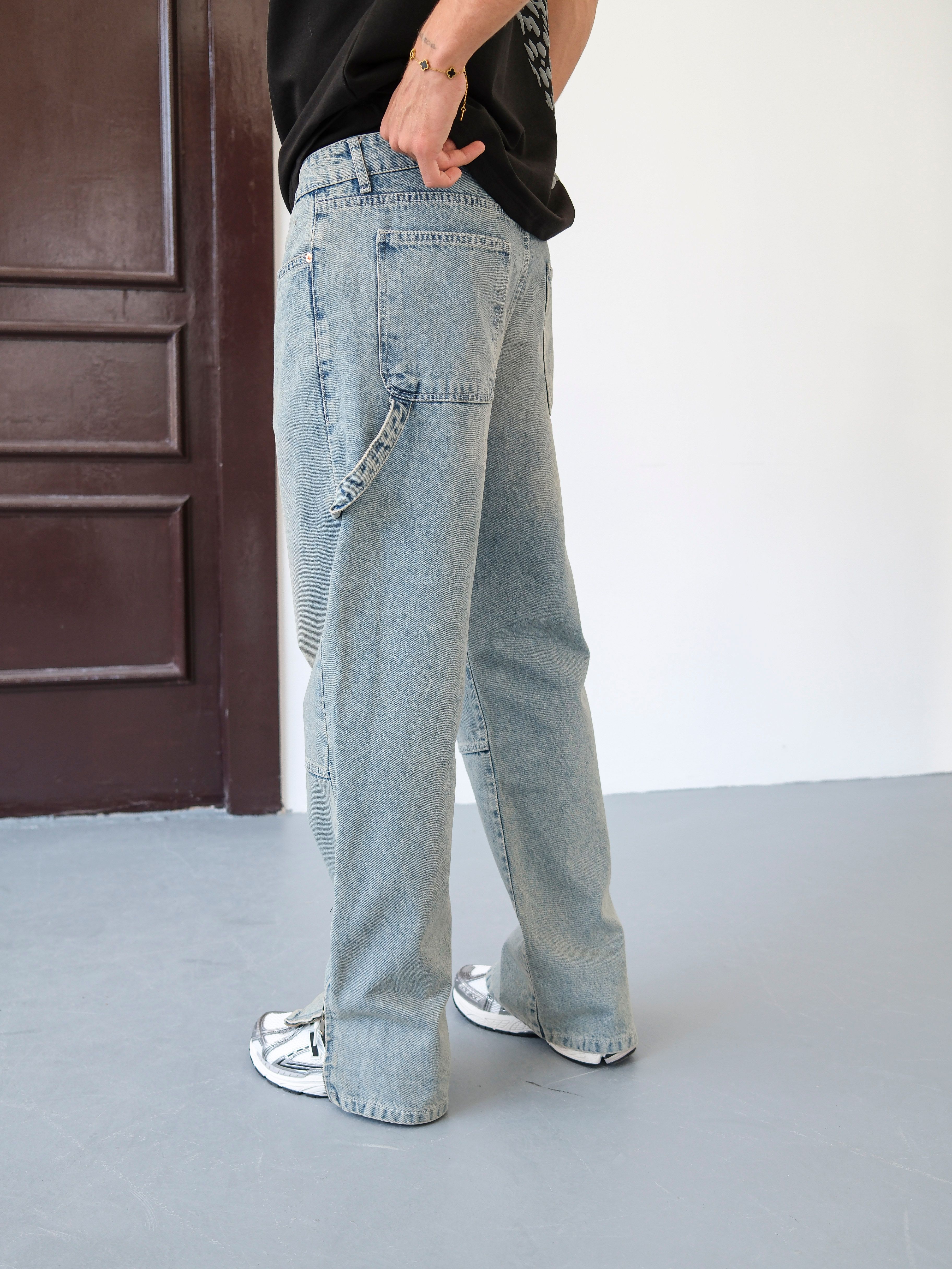 Baggy Kalıp Paçası Fermuar Detaylı Kot Pantolon 