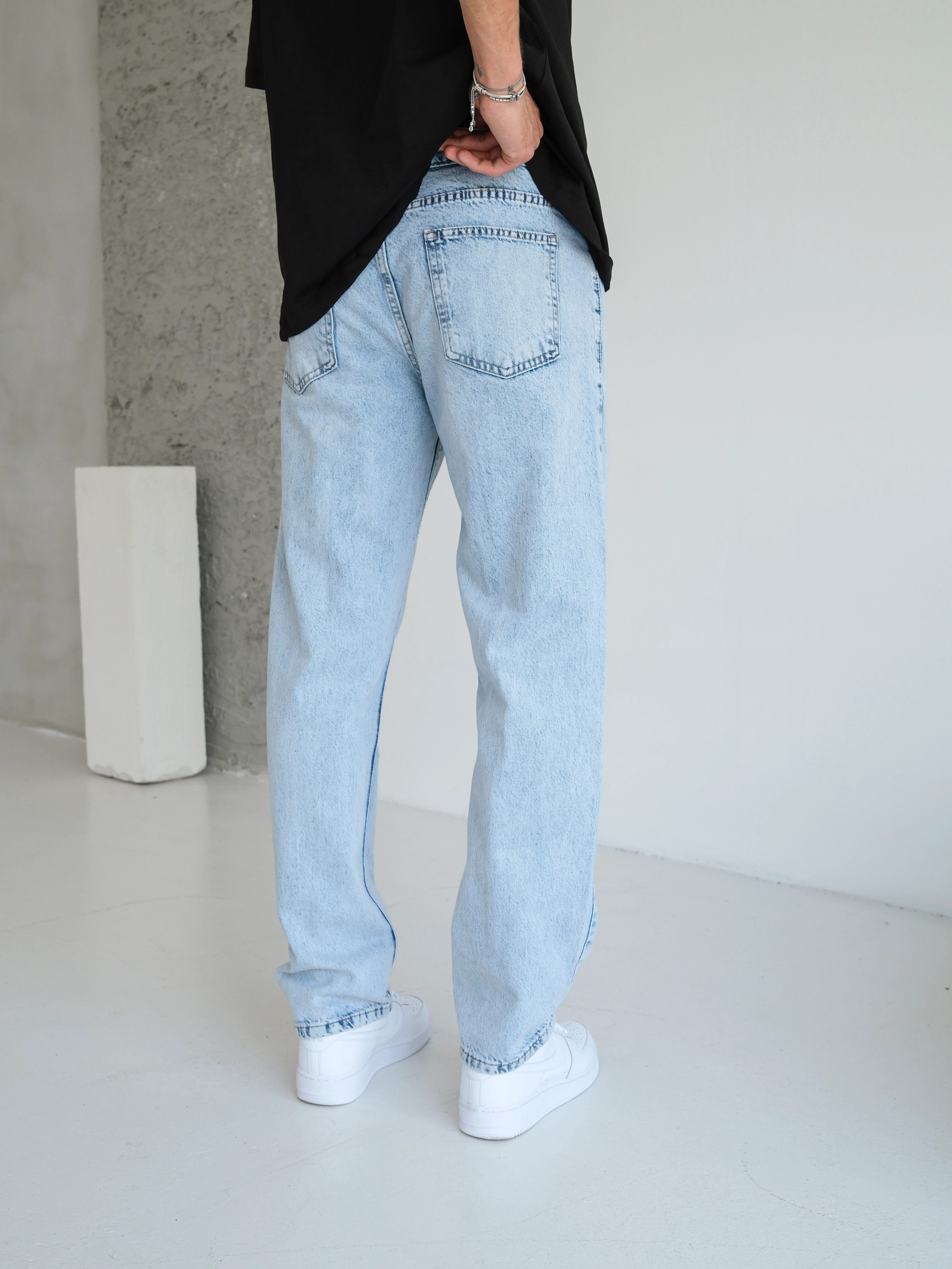 Baggy Fit Yıkamalı Dikiş Detaylı Kot Pantolon