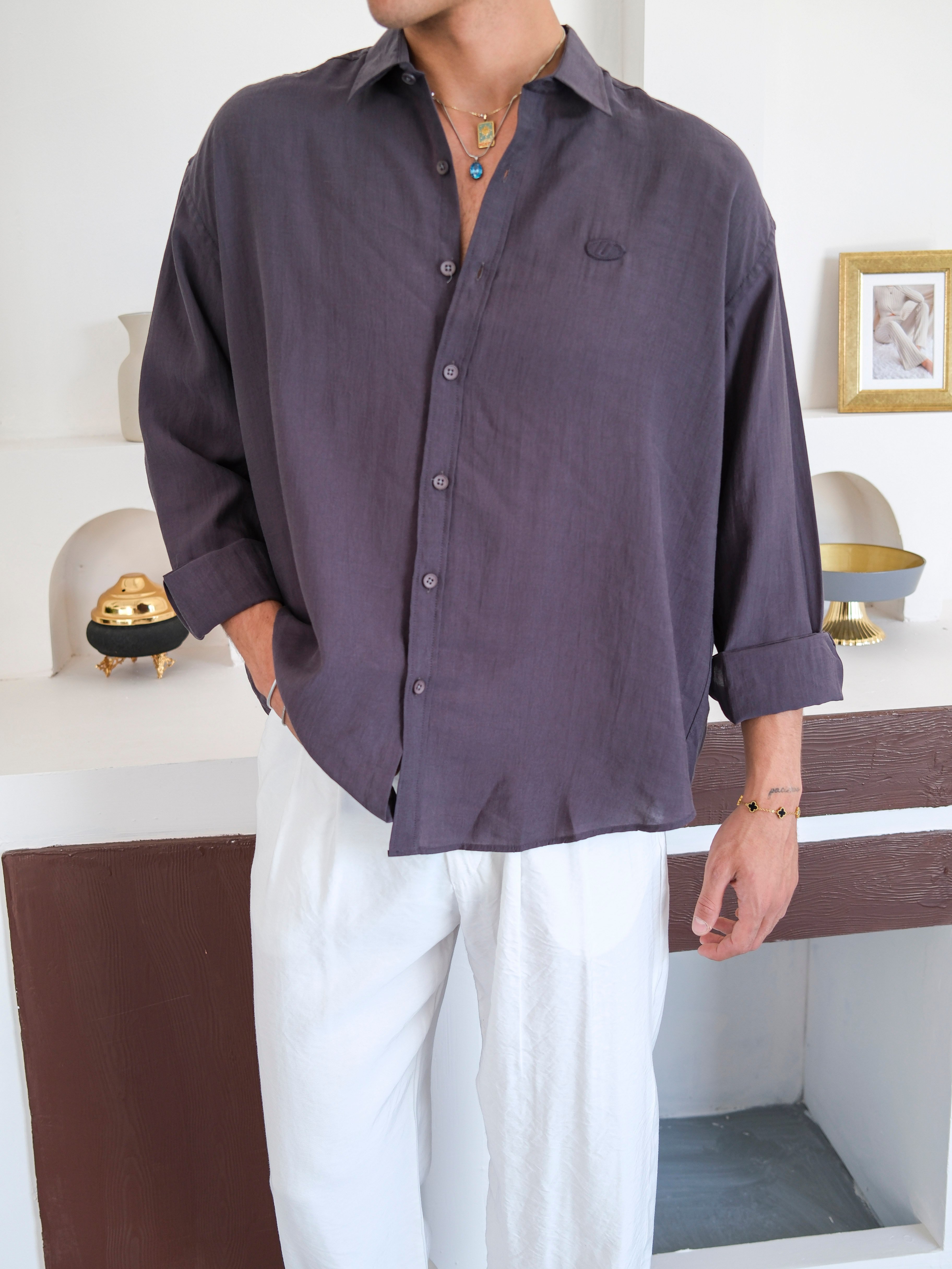 Oversize Modal Kumaş Gömlek- Mürdün