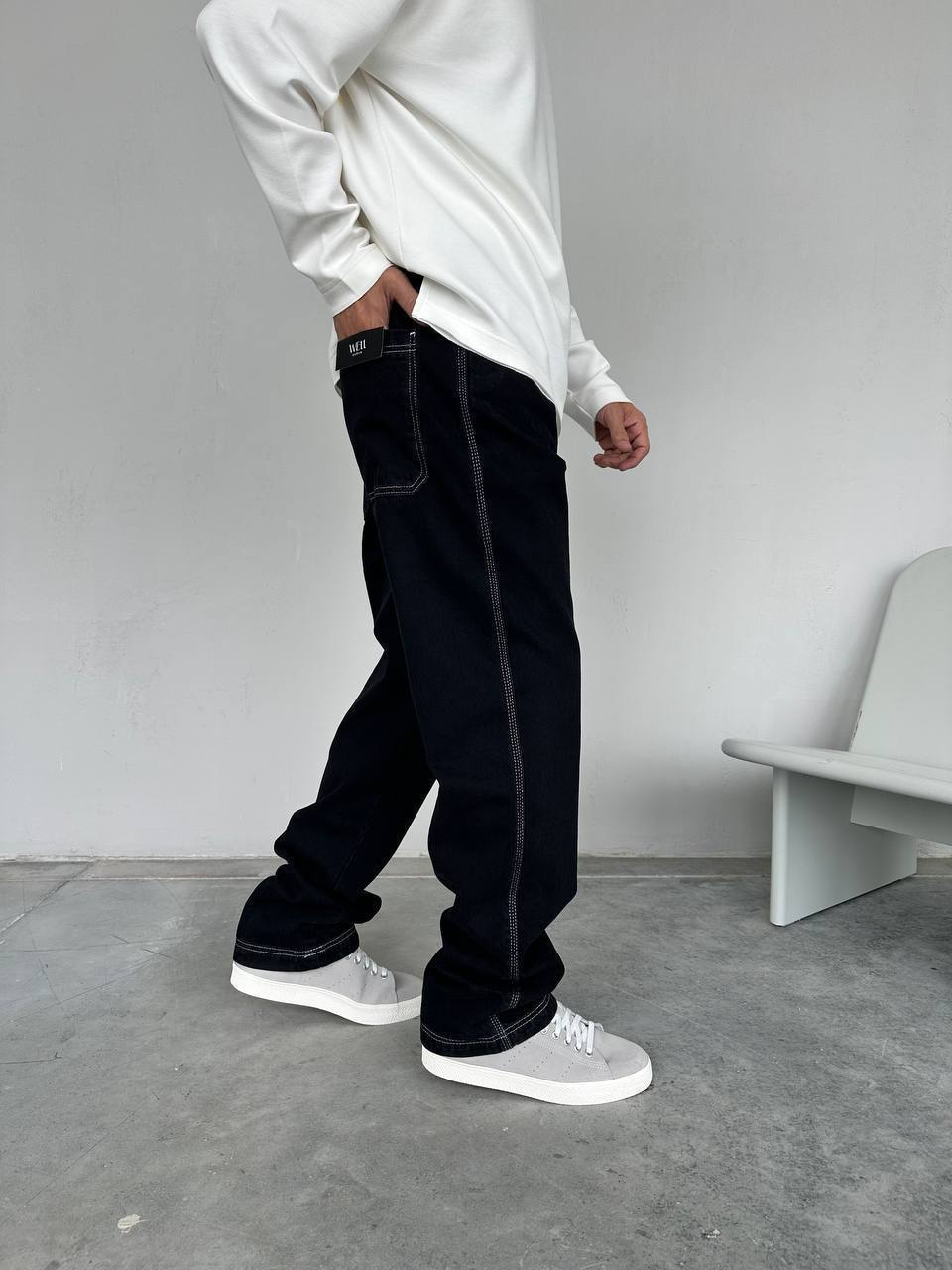 Baggy Fit Yan Dikiş Detay Tasarım Kot Pantolon