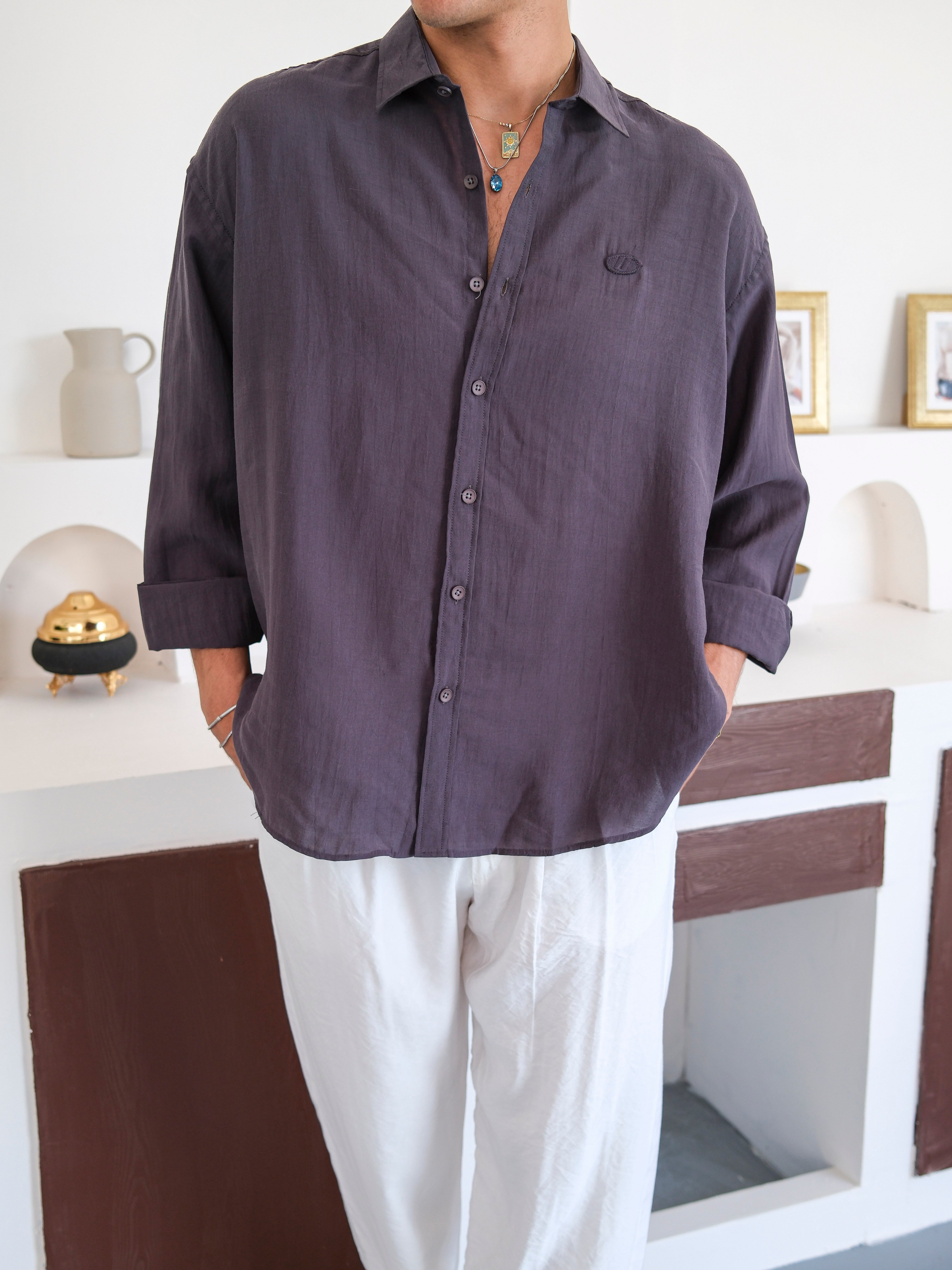 Oversize Modal Kumaş Gömlek- Mürdün