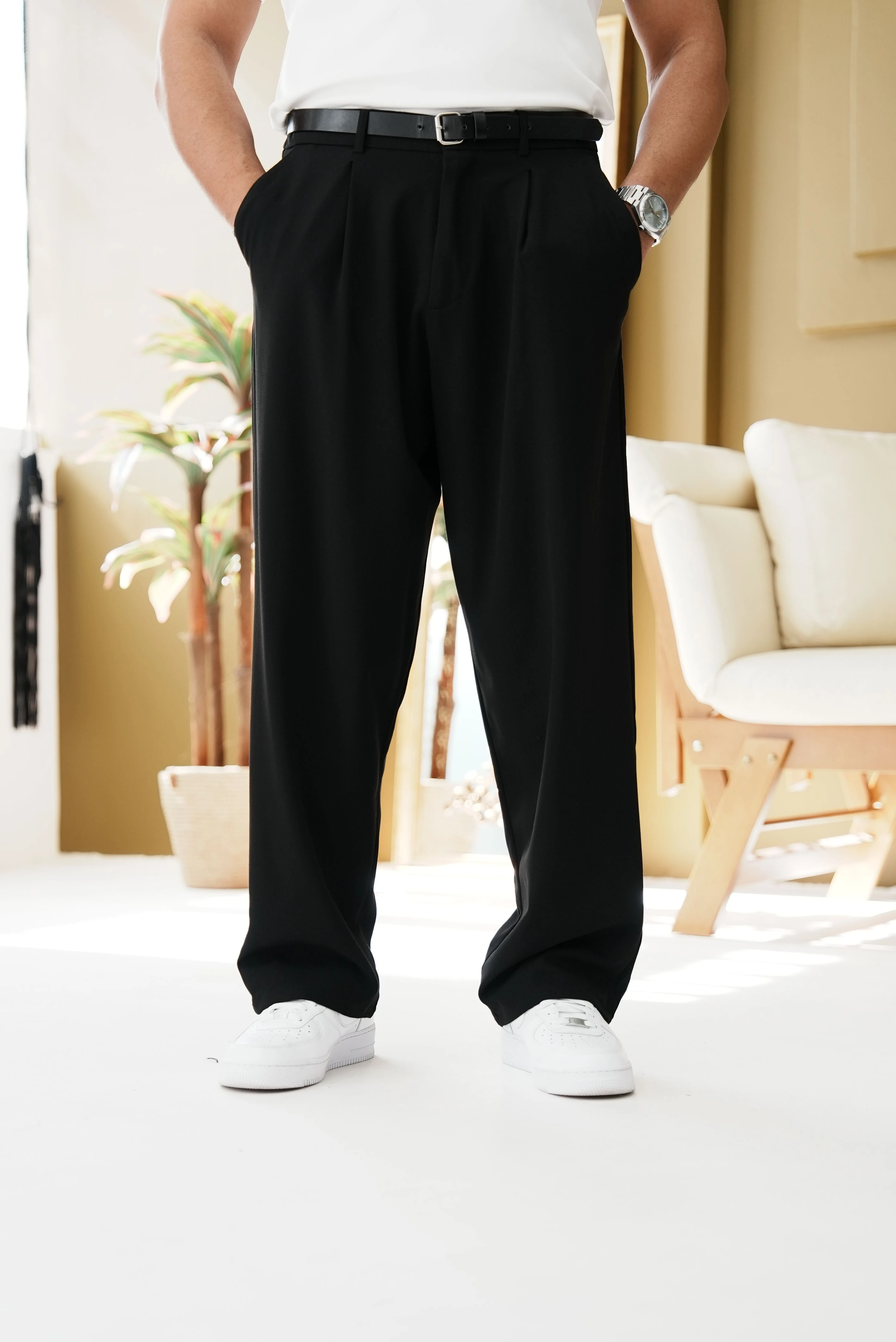 Pileli Baggy Kumaş Pantolon