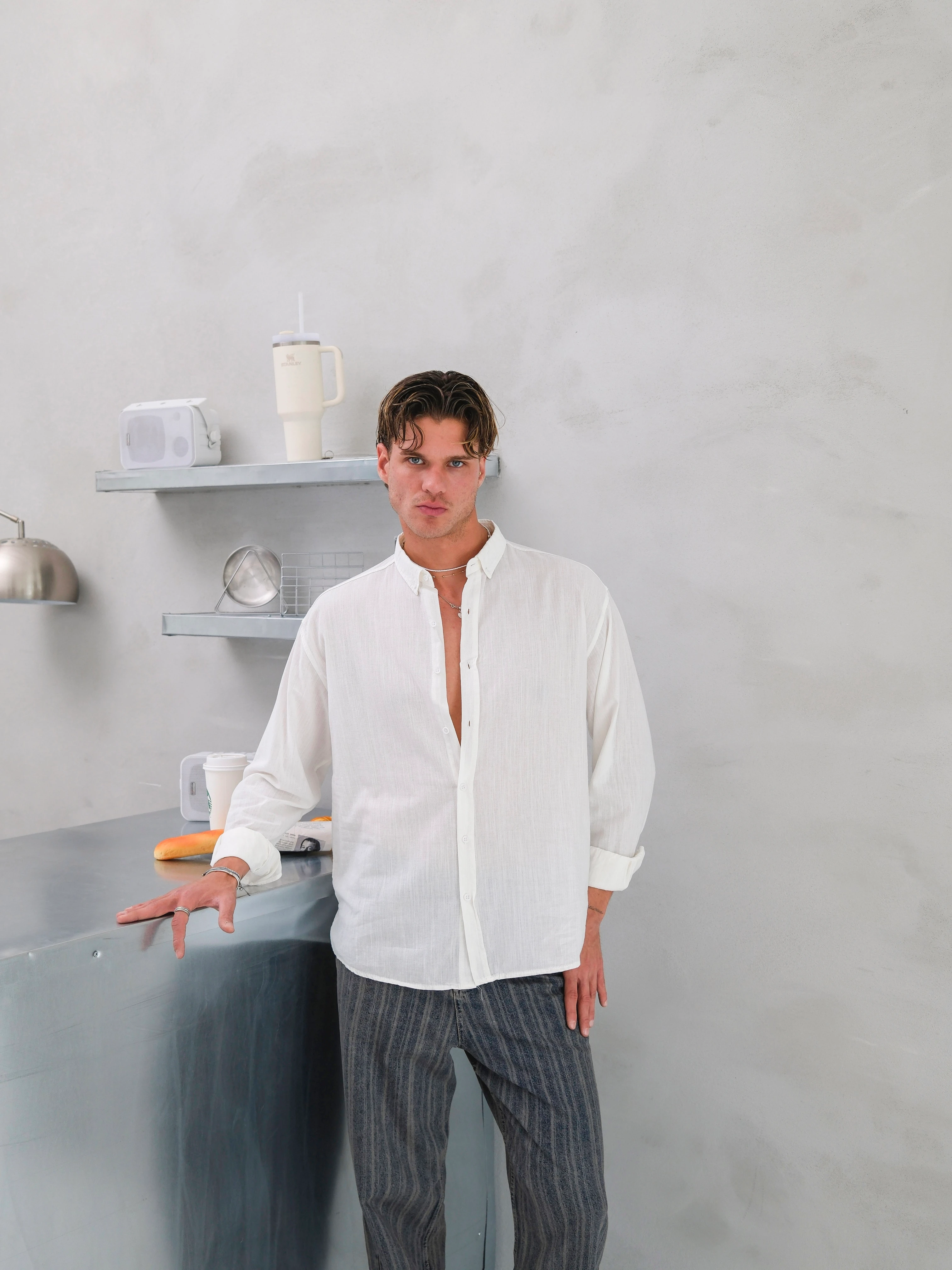 Oversize Fresh Keten Gömlek - Beyaz