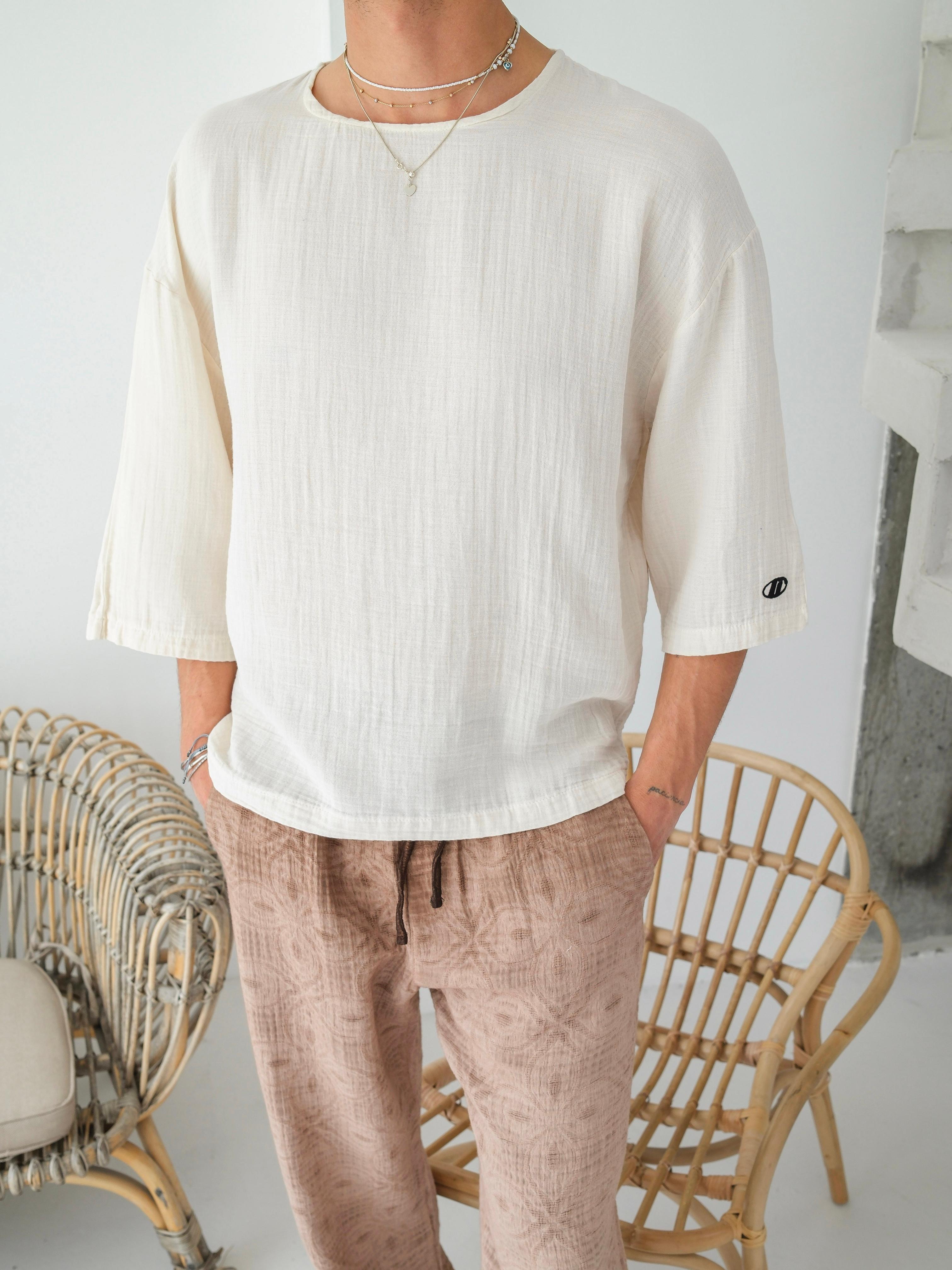 Oversize Müslin Kumaş Fakir Kol Tshirt