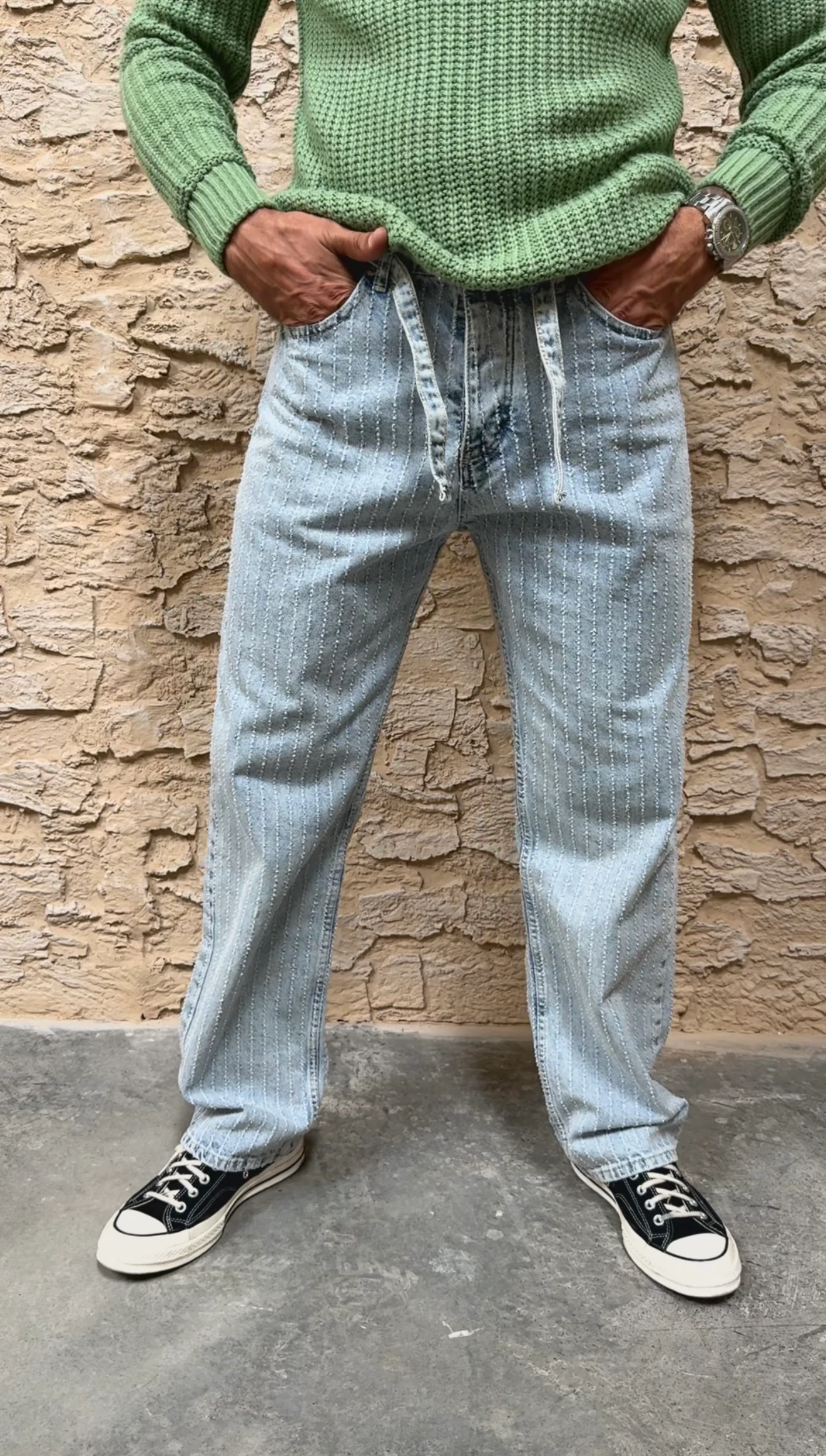 Baggy Fit Kemer Detay Tasarım Kot Pantolon - Açık Mavi