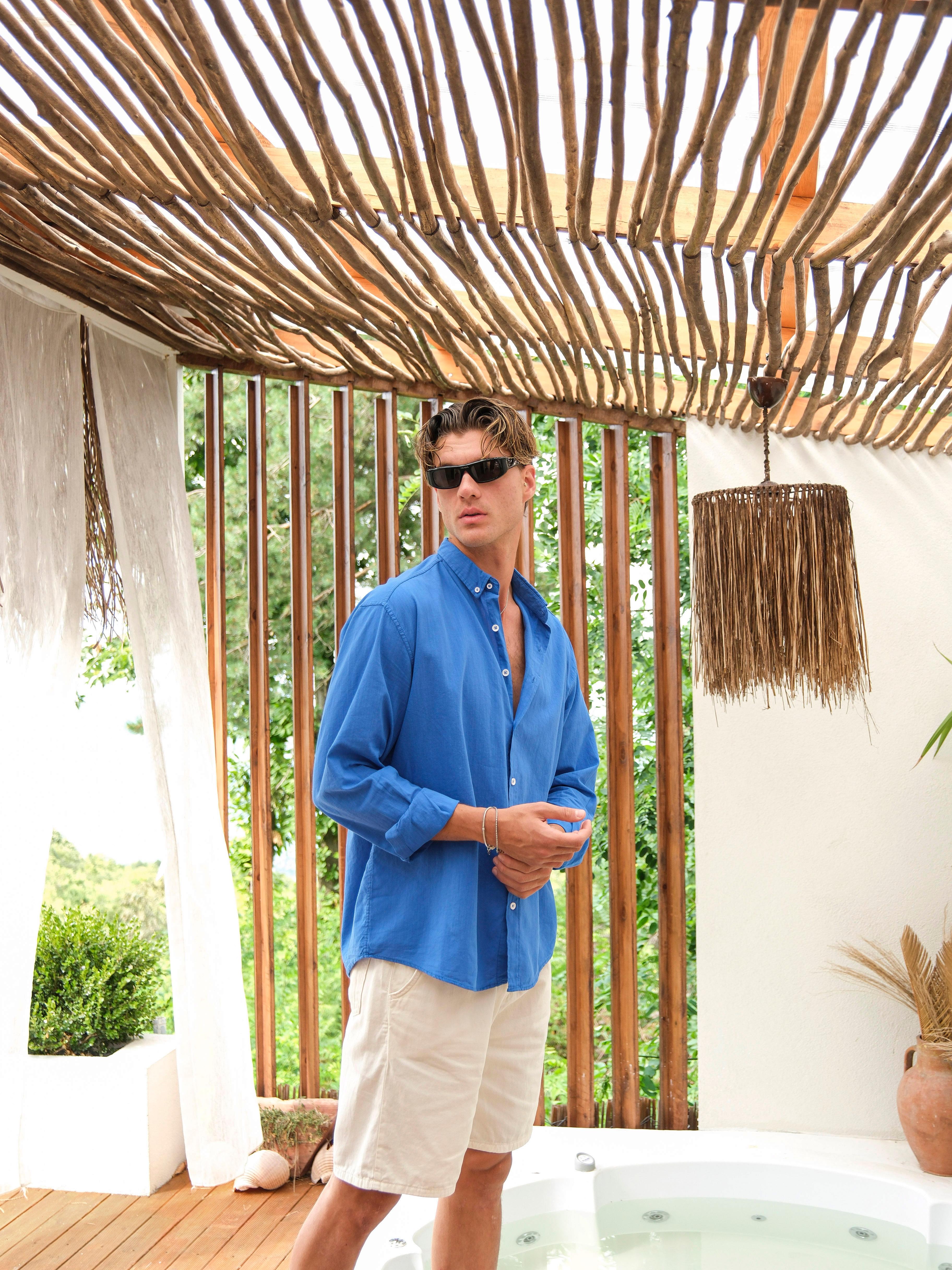 Oversize Fresh Keten Gömlek- Saks Mavi