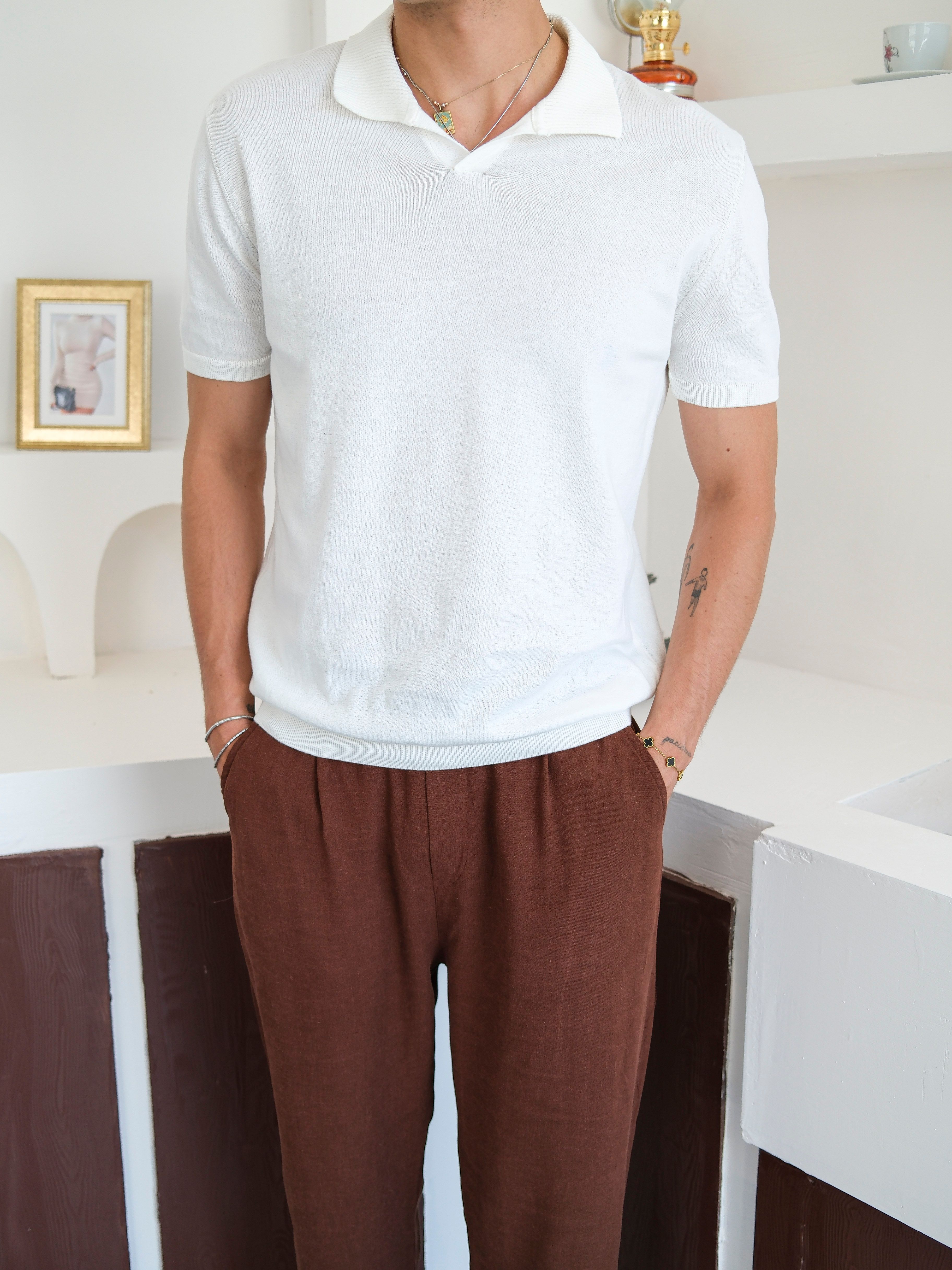 Regular Fit Polo Yaka Triko Tshirt - Beyaz
