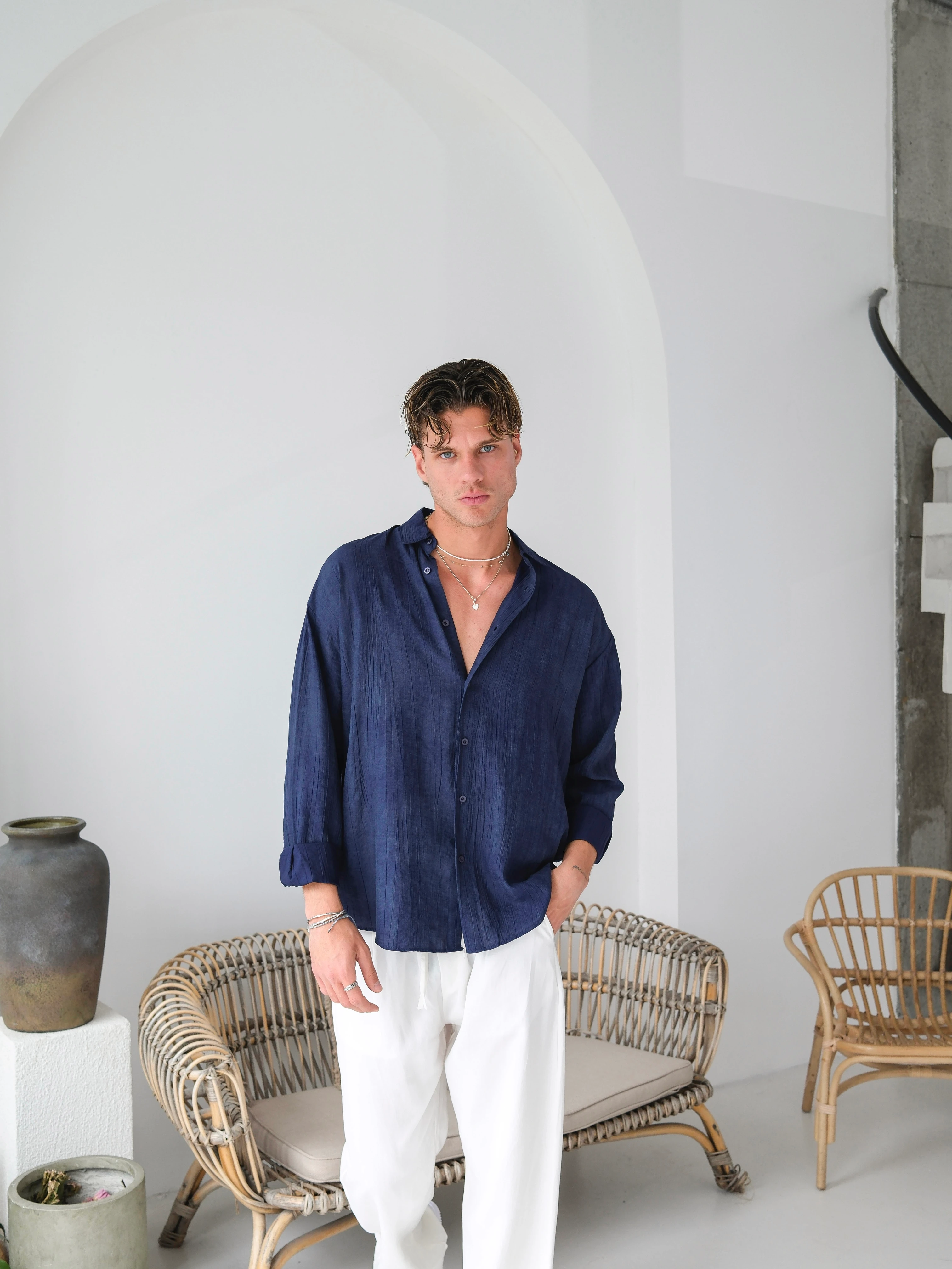 Oversize Modal Gömlek - Lacivert