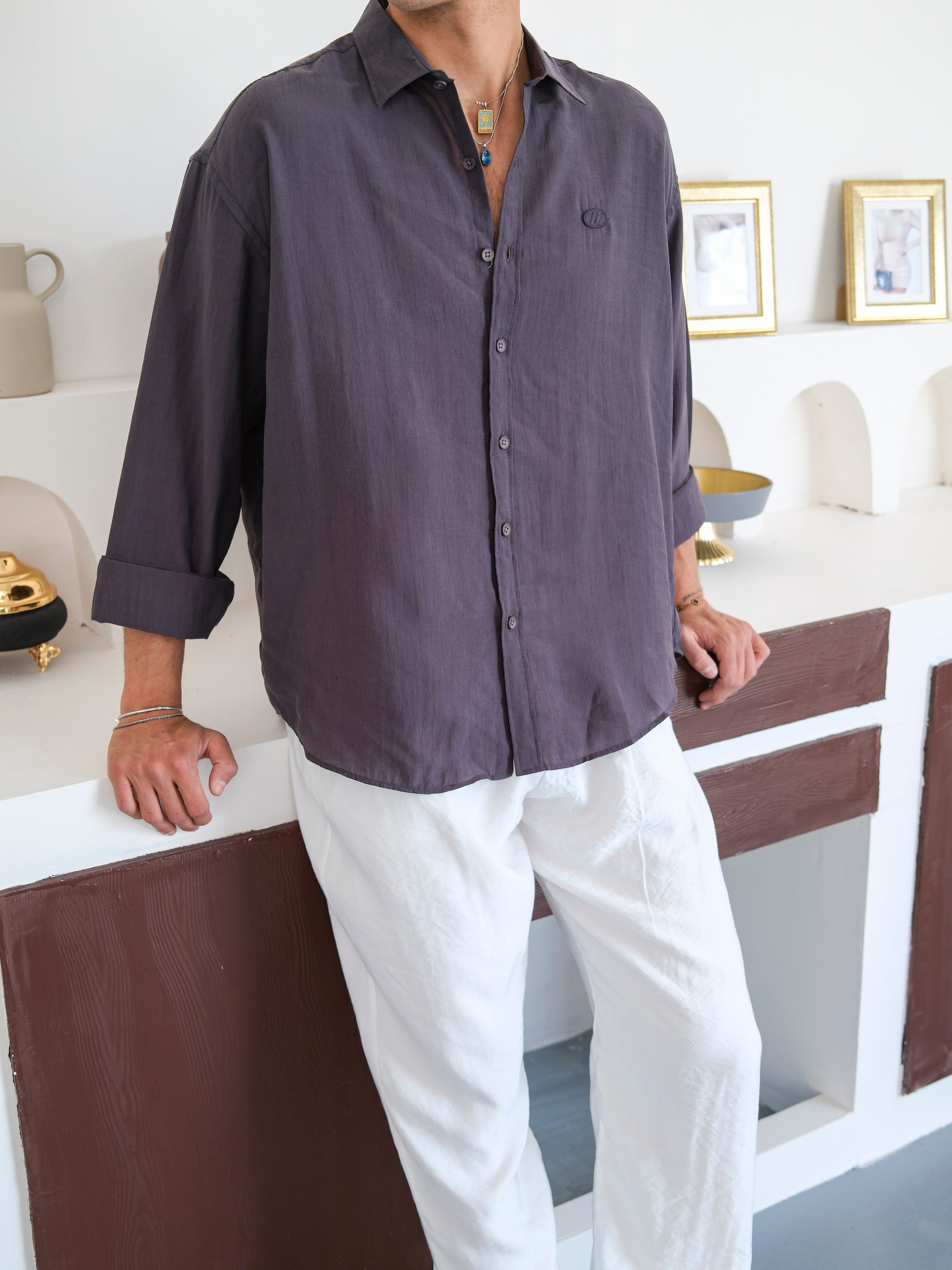 Oversize Modal Kumaş Gömlek- Mürdün