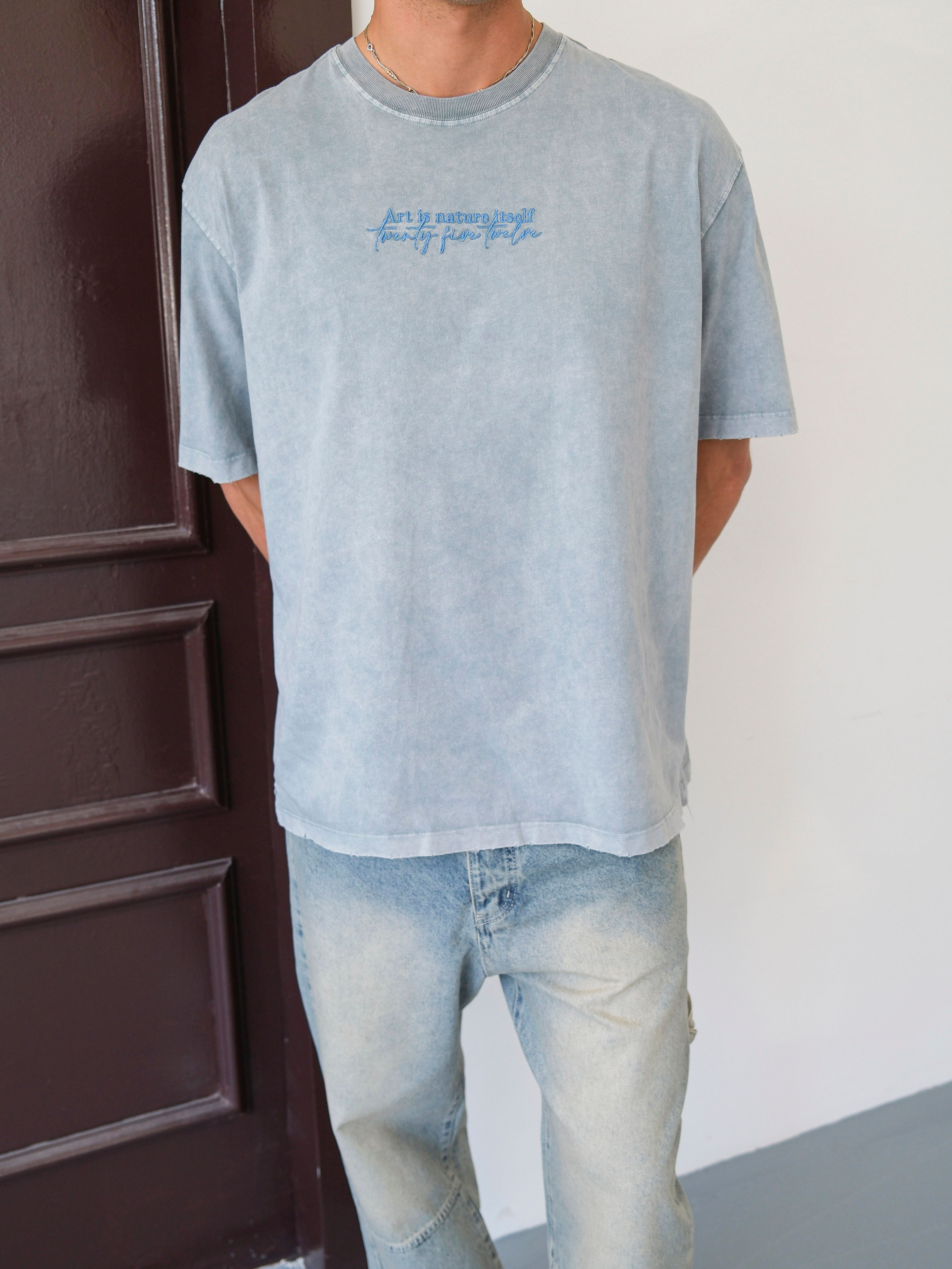 Oversize Yıkamalı Sırt Baskılı Tshirt - Gri
