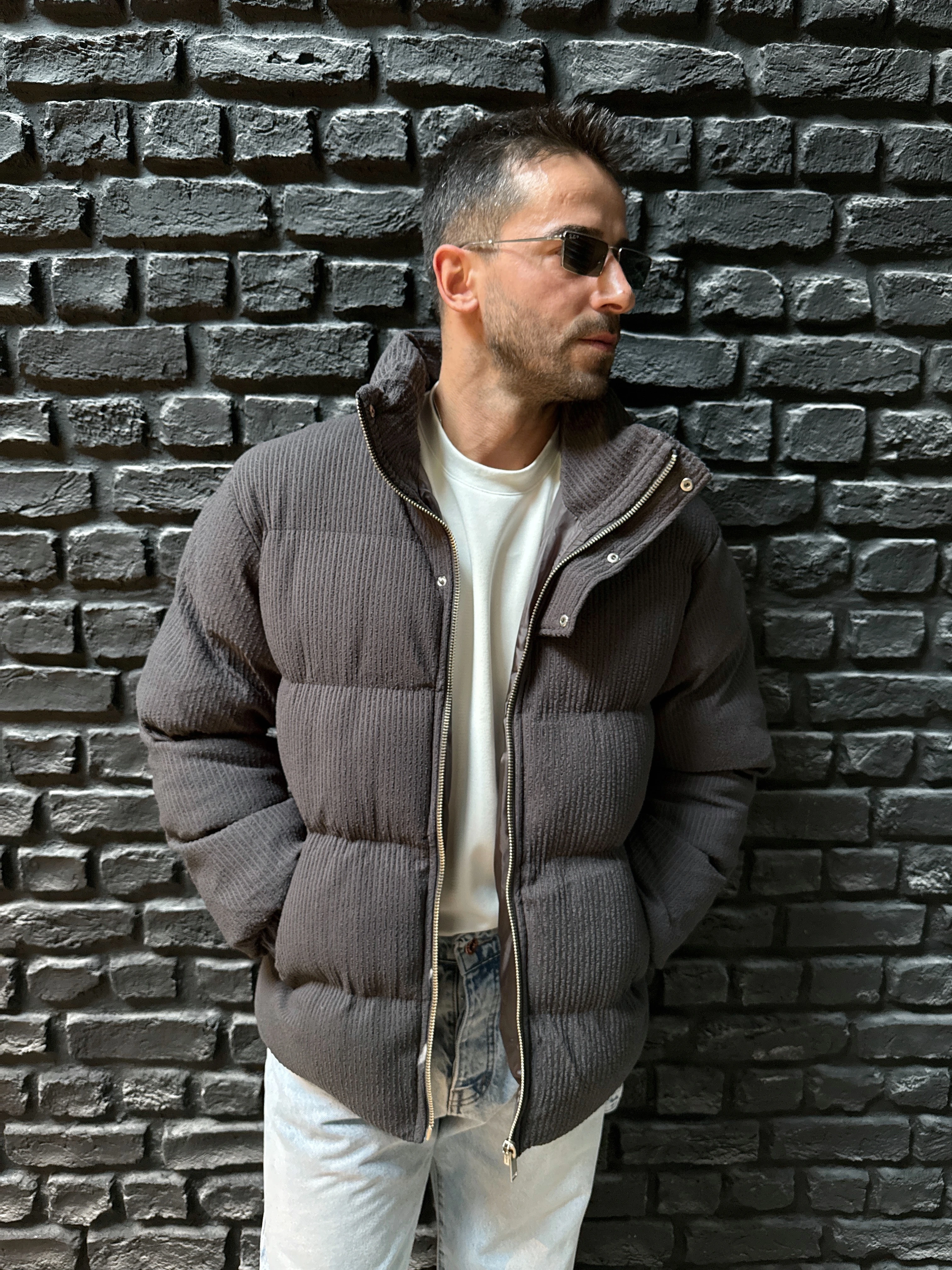 Kadife Şişme Mont - Antrasit