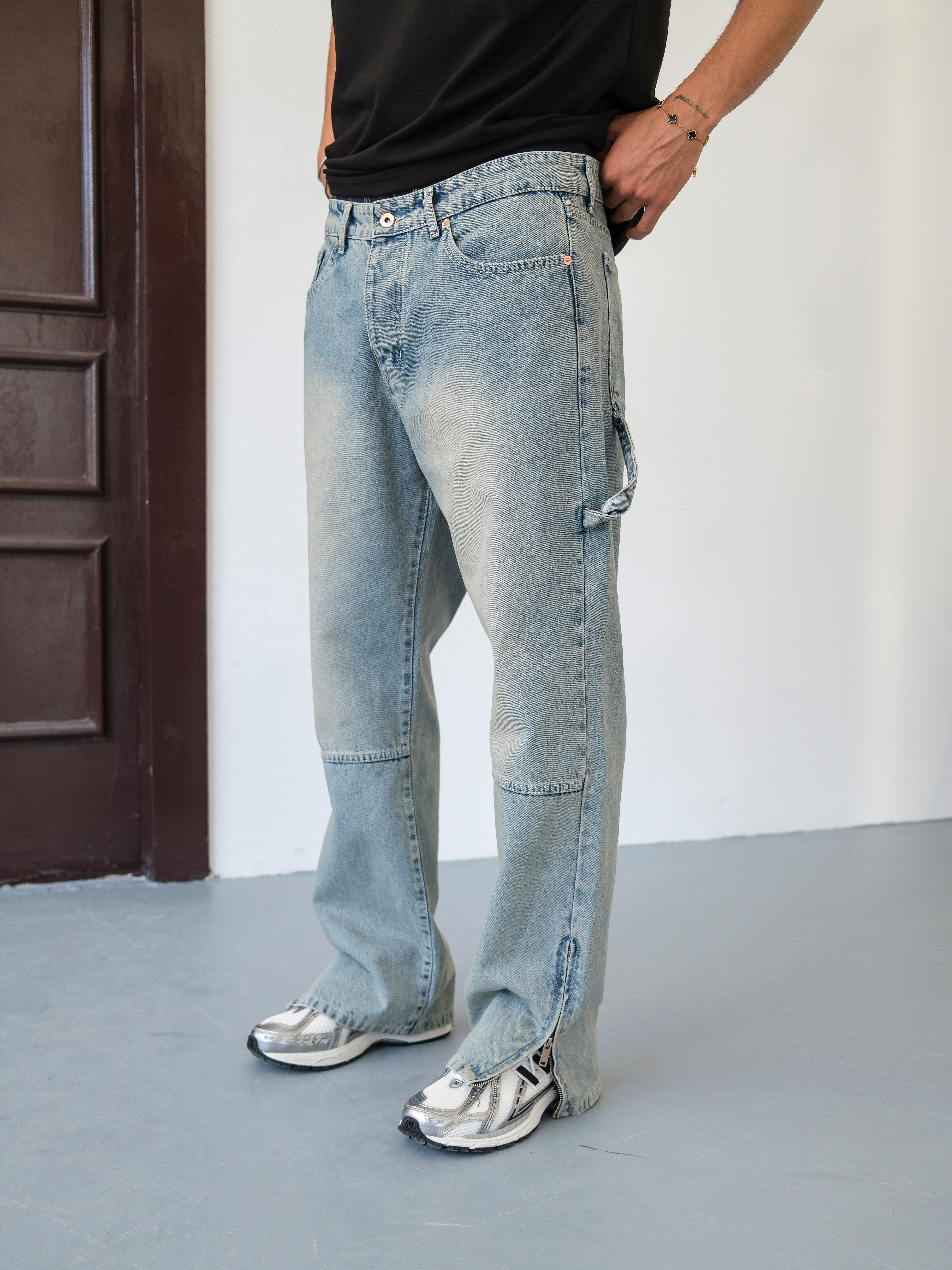 Baggy Kalıp Paçası Fermuar Detaylı Kot Pantolon 