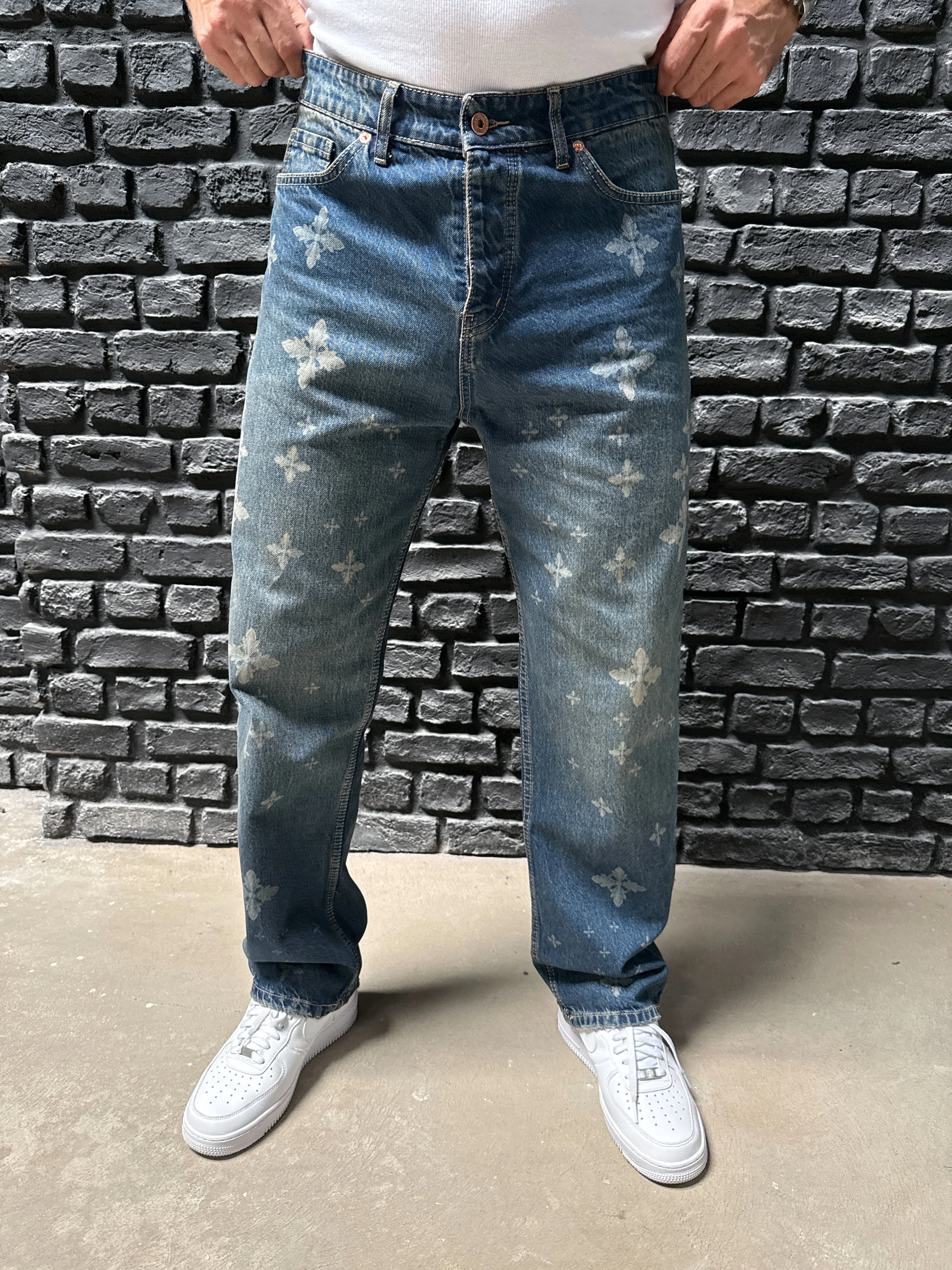 Bol Kalıp Desenli Tasarım Kot Pantolon