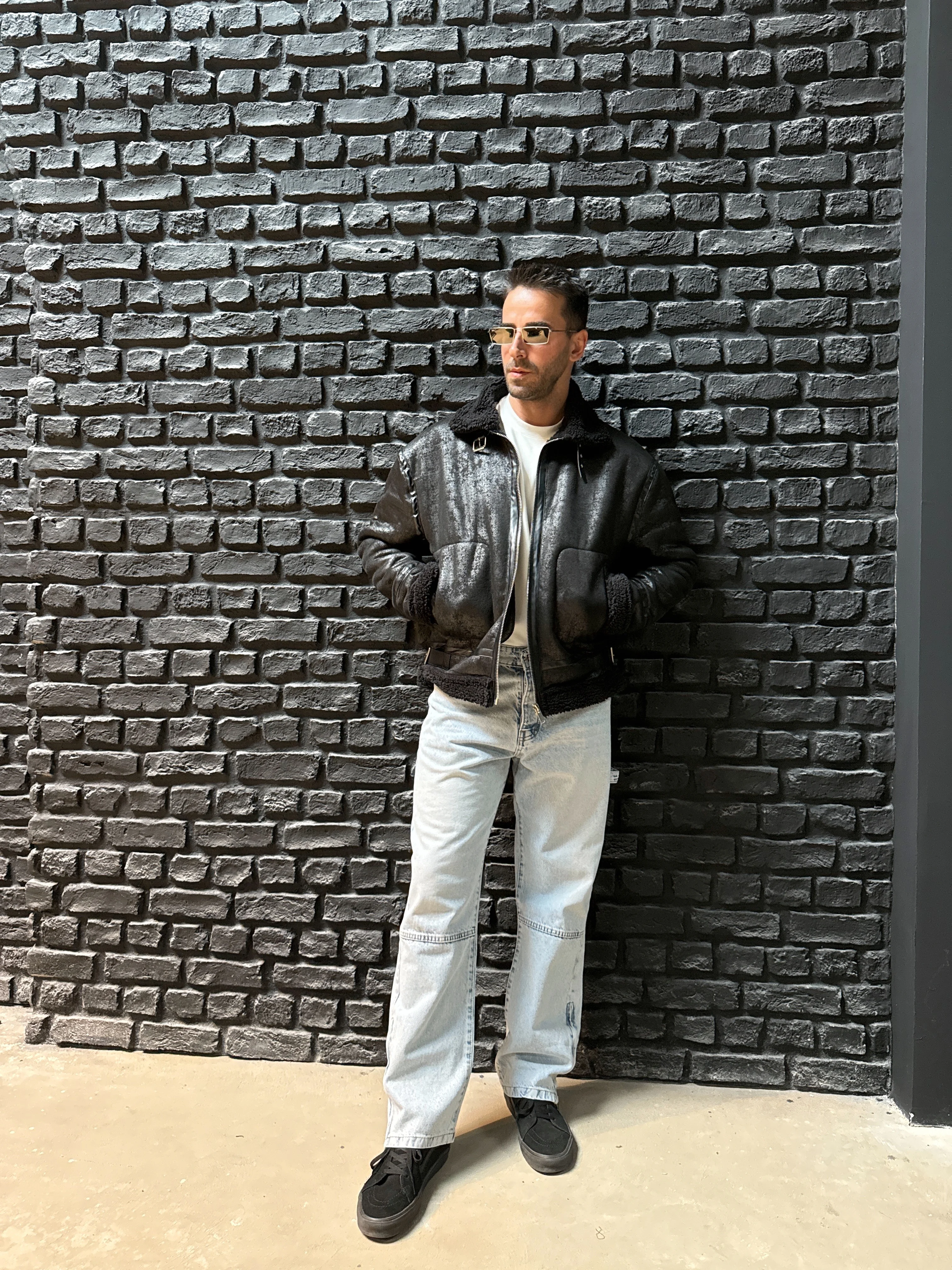 Kürk Detaylı Deri Mont - Siyah