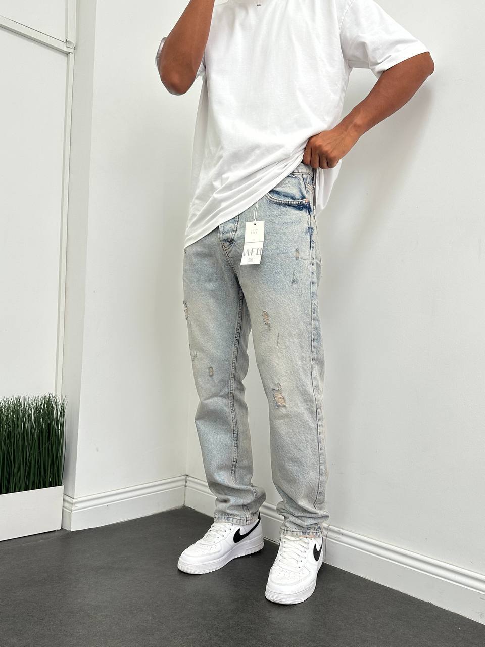 2703- Baggy Fit Yıkamalı Yırtık Detay Kot Pantolon