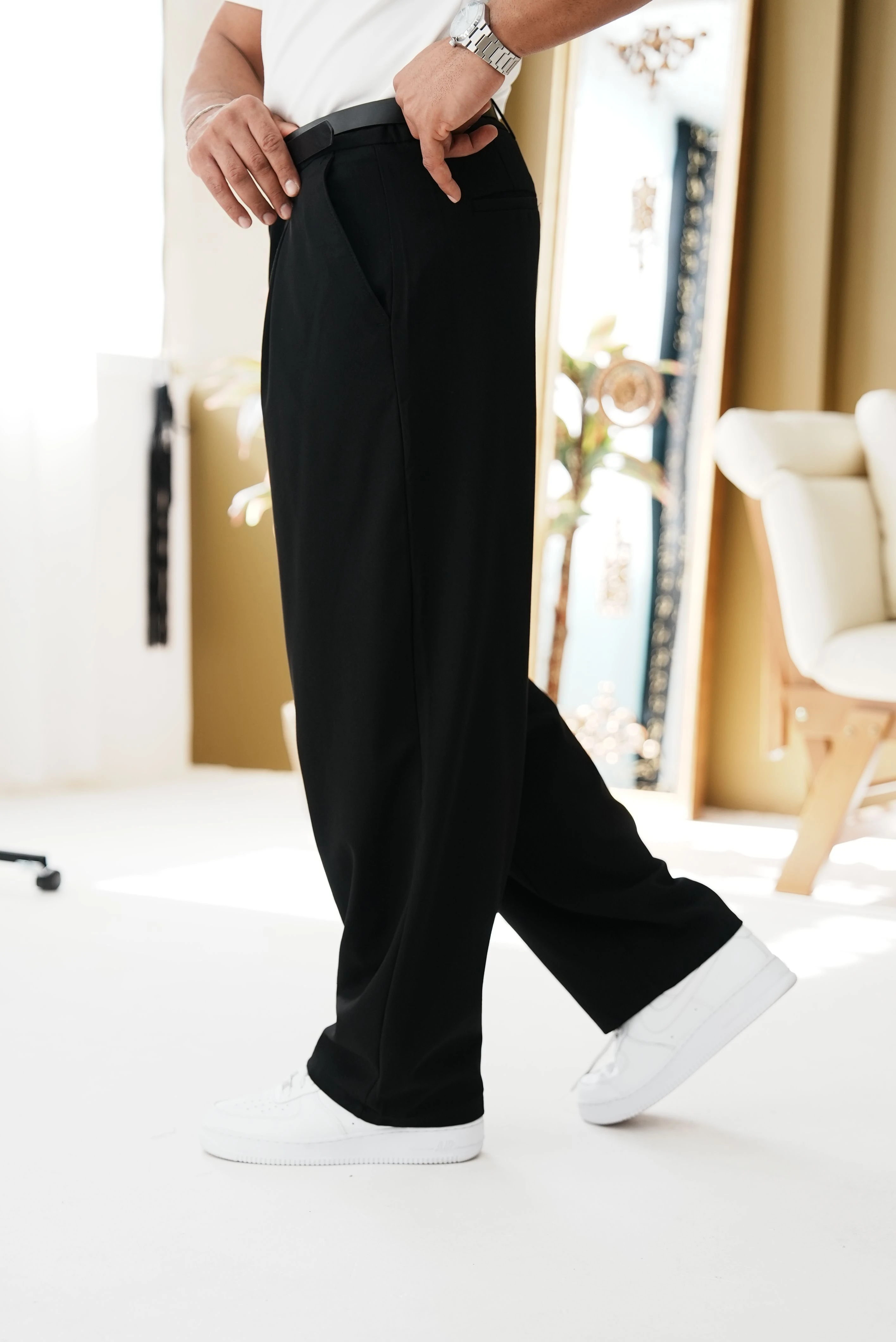 Pileli Baggy Kumaş Pantolon