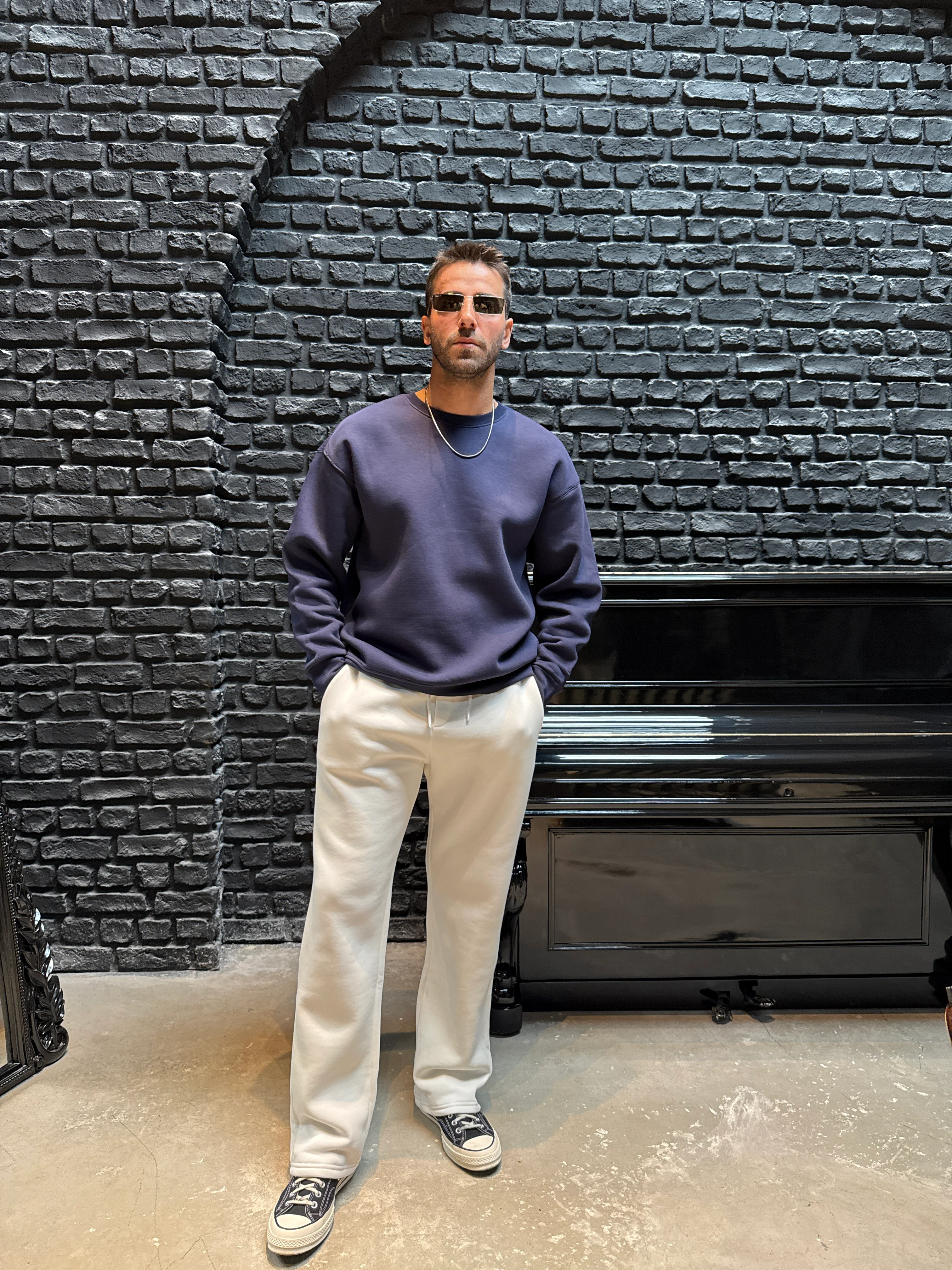 Oversize Üç İplik Sweatshirt - Mavi