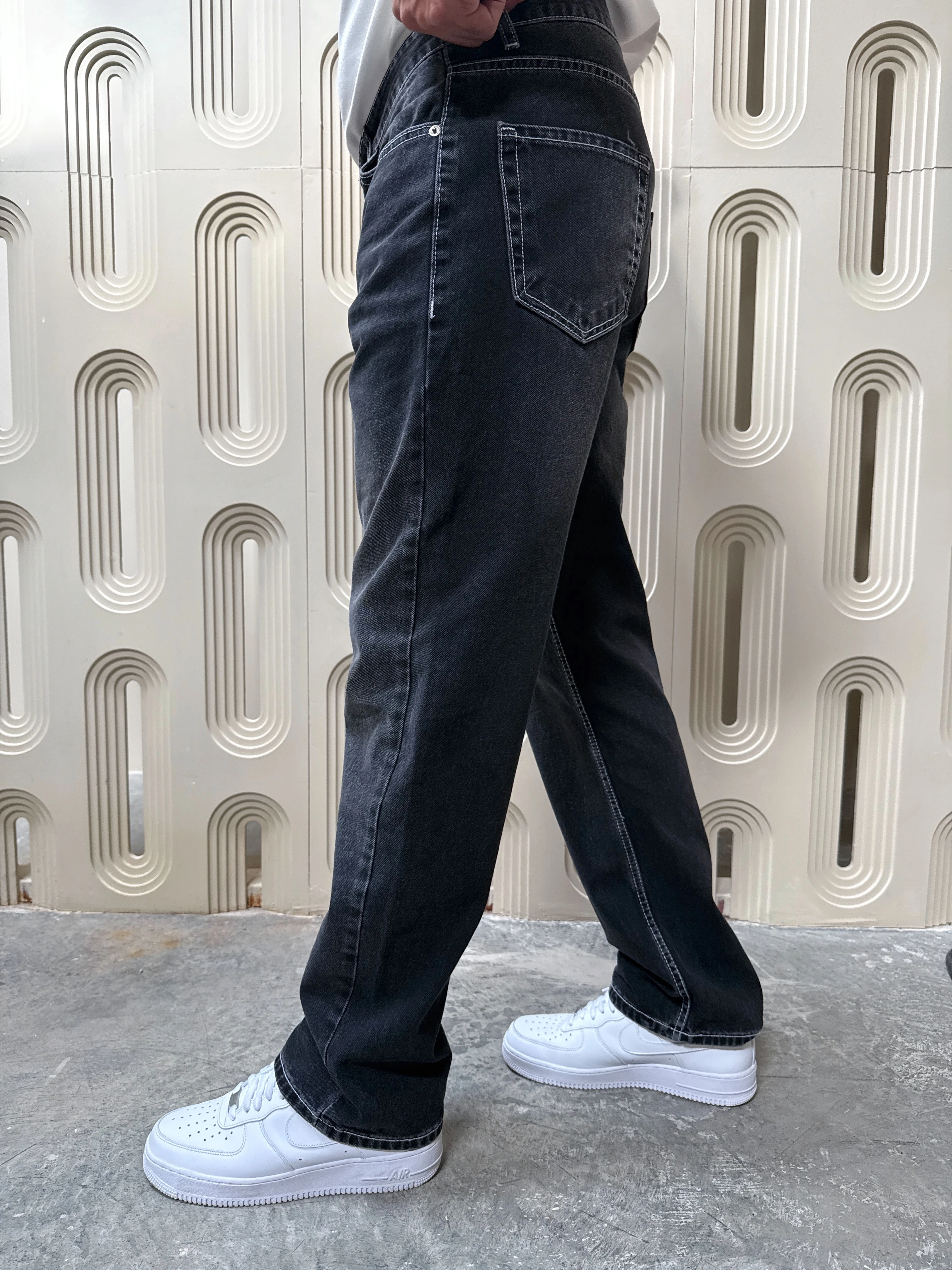 Bol Kalıp Yıkamalı Kot Pantolon - Antrasit