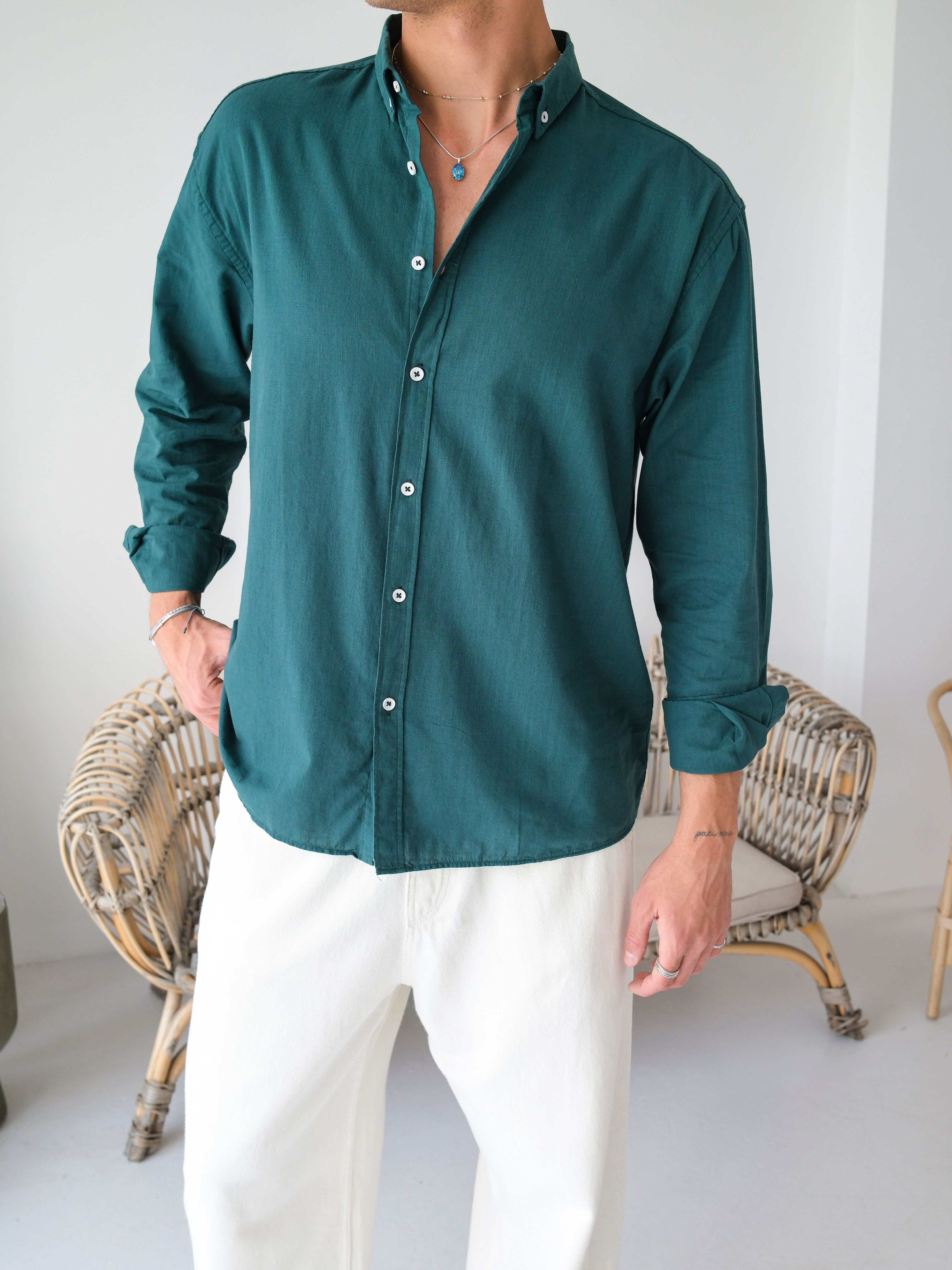Oversize Fresh Keten Gömlek - HAKİ
