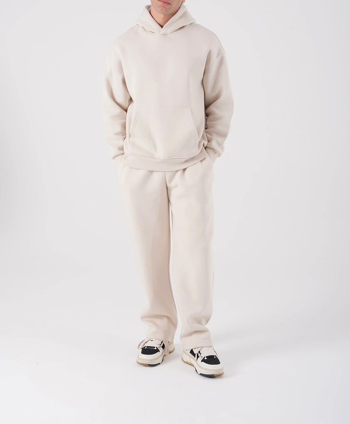 Oversize Üç İplik Kapüşonlu Sweatshirt - Krem