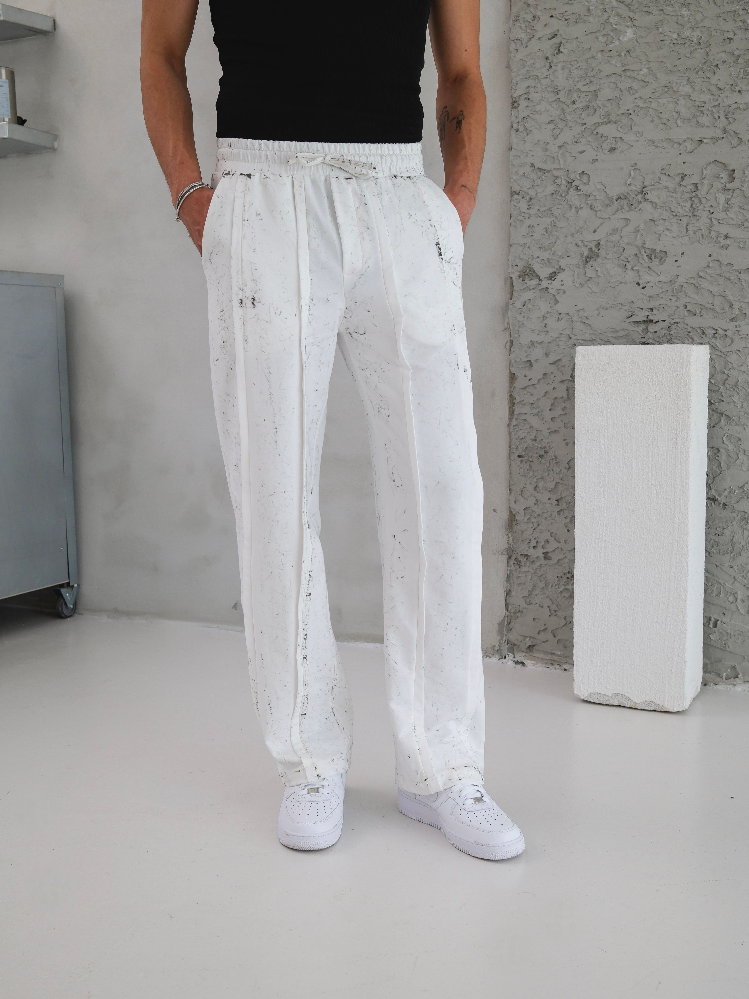 Şeritli Özel Tasarım Leke Detaylı Baggy Pantolon