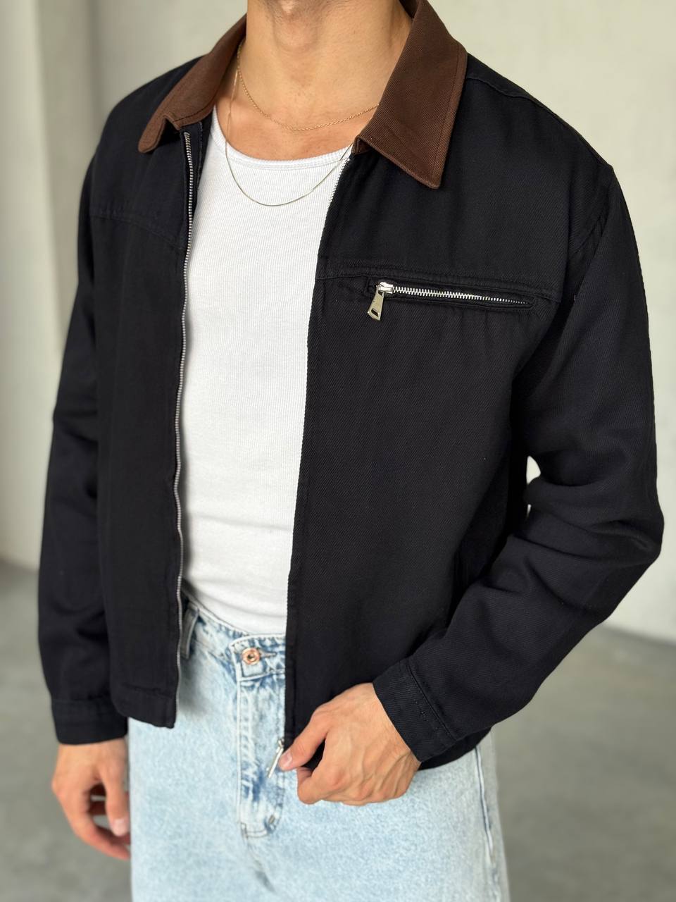 Gabardin Kumaş Crop Ceket - Lacivert