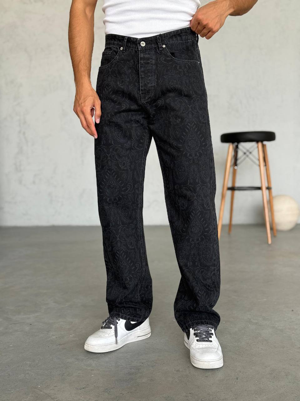 Baggy Fit Desenli Tasarım Kot Pantolon