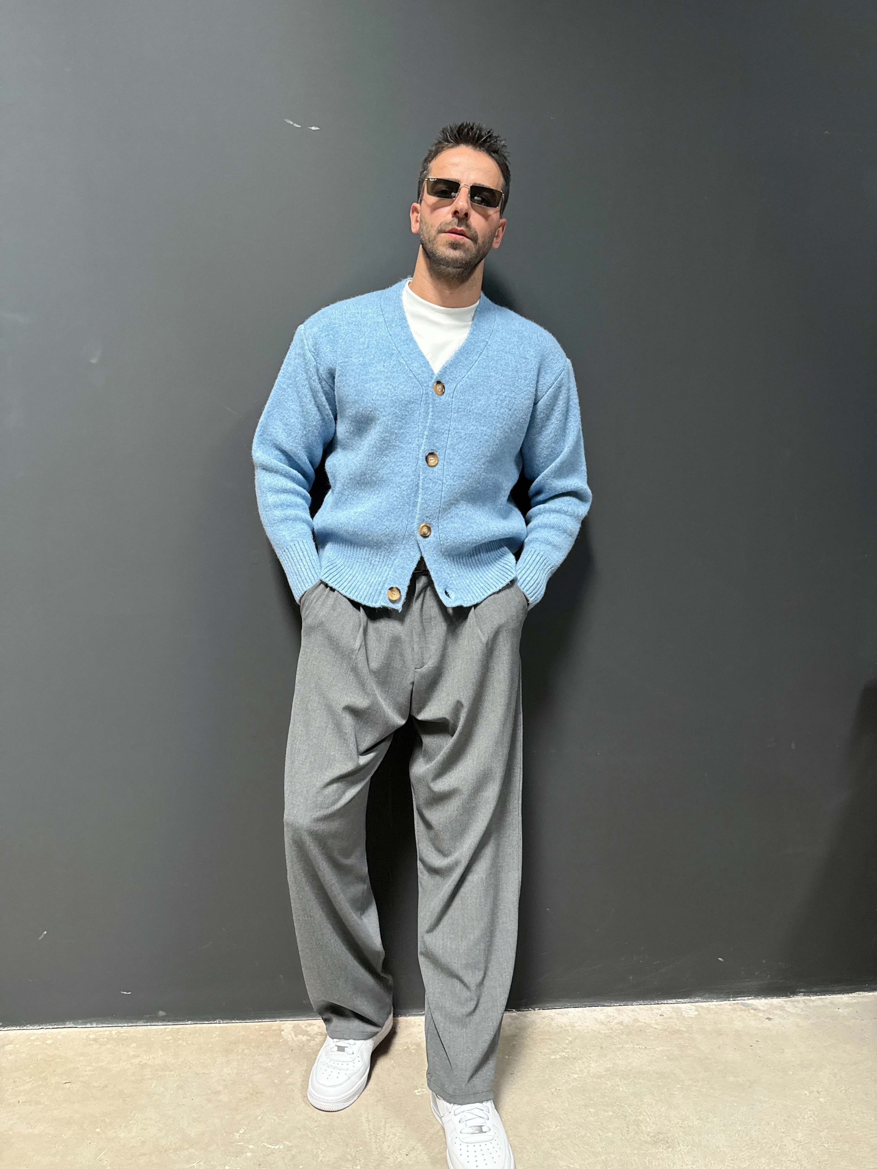 Oversize Yün Hırka - Mavi